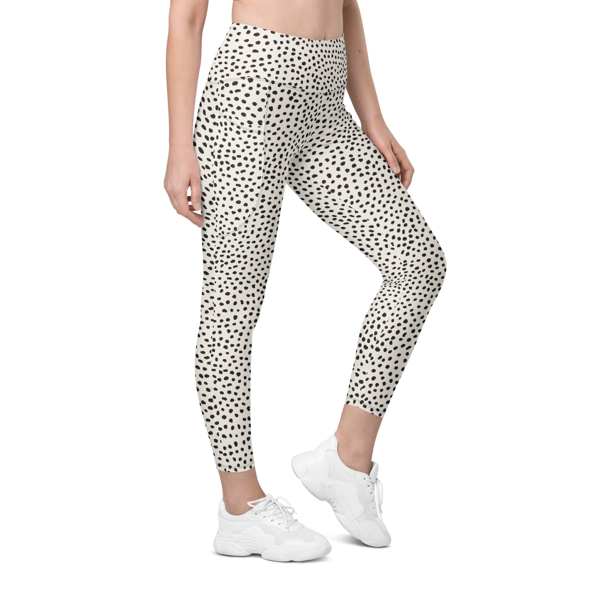 Beige Polka Dot Leggings With Pockets