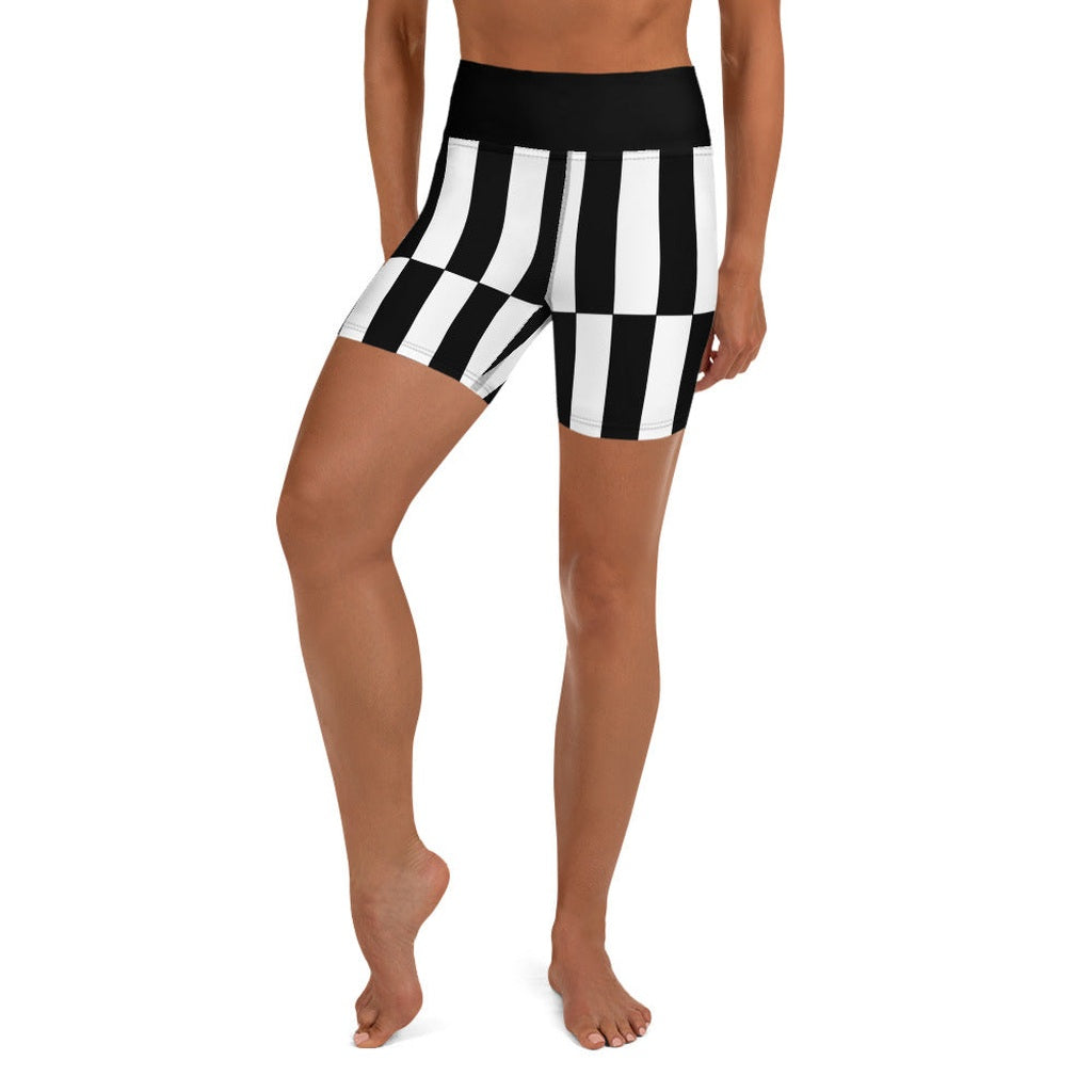 Black and White Optical Illusion Yoga Shorts