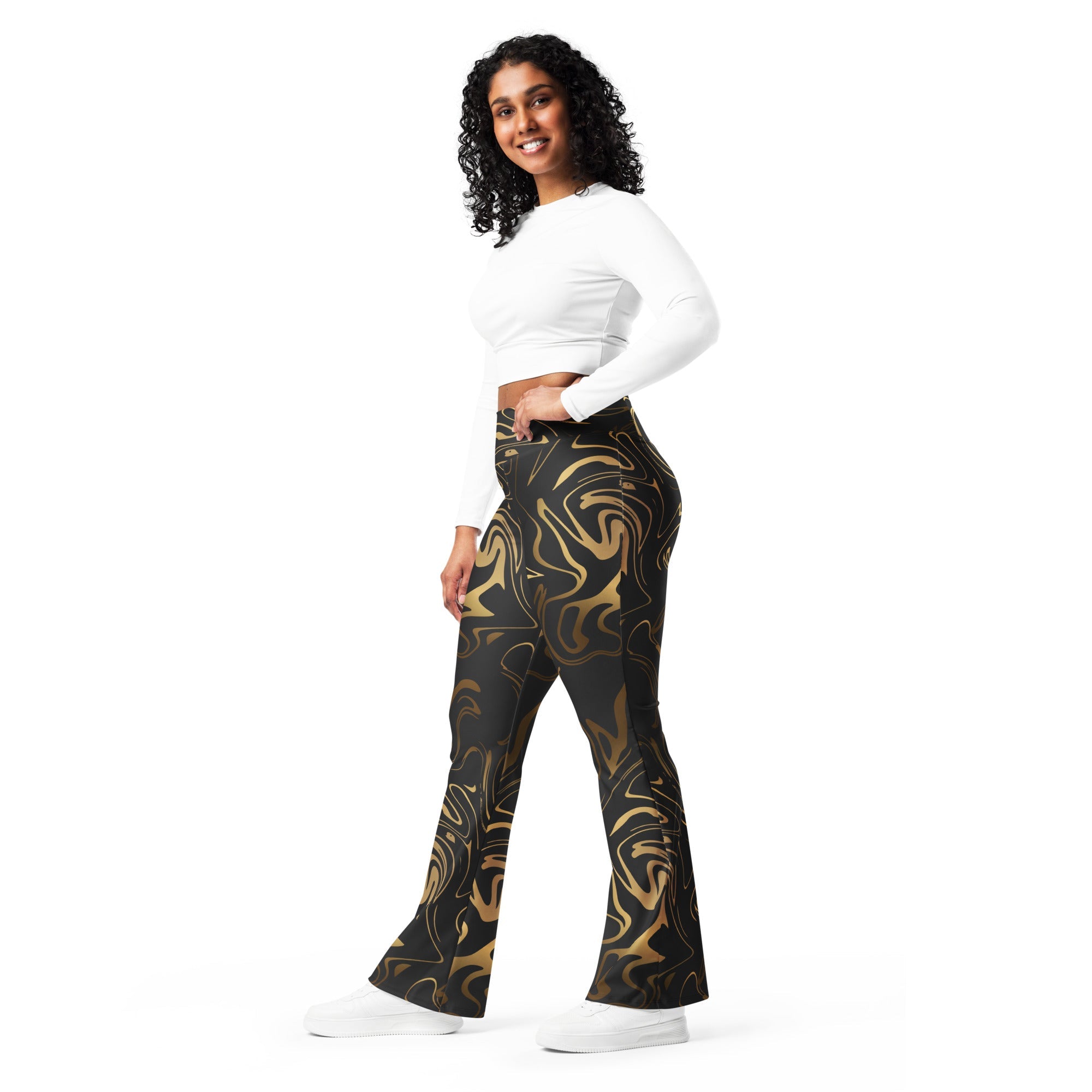 Black & Gold Flare Leggings