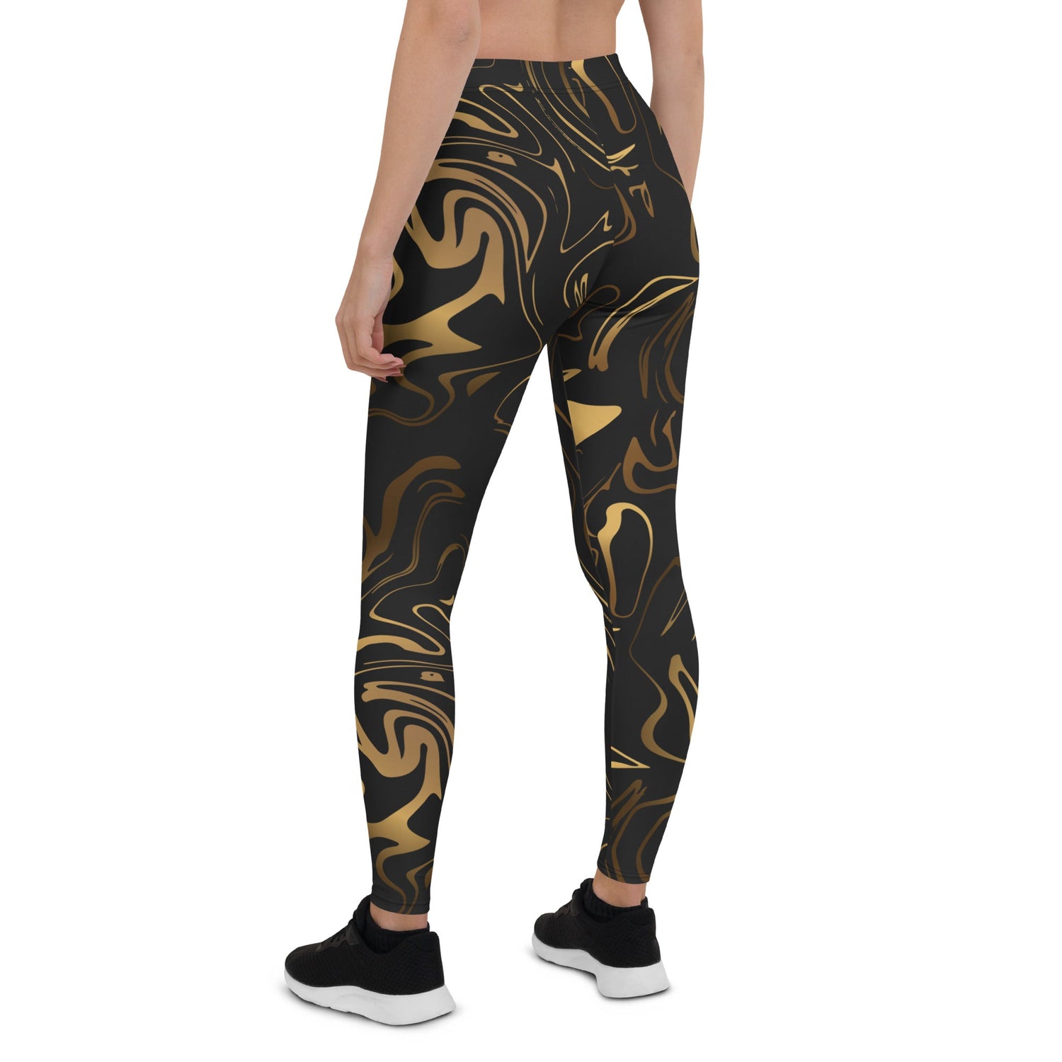 Swirling Gold Patterned Black & Gold Leggings | FIERCEPULSE