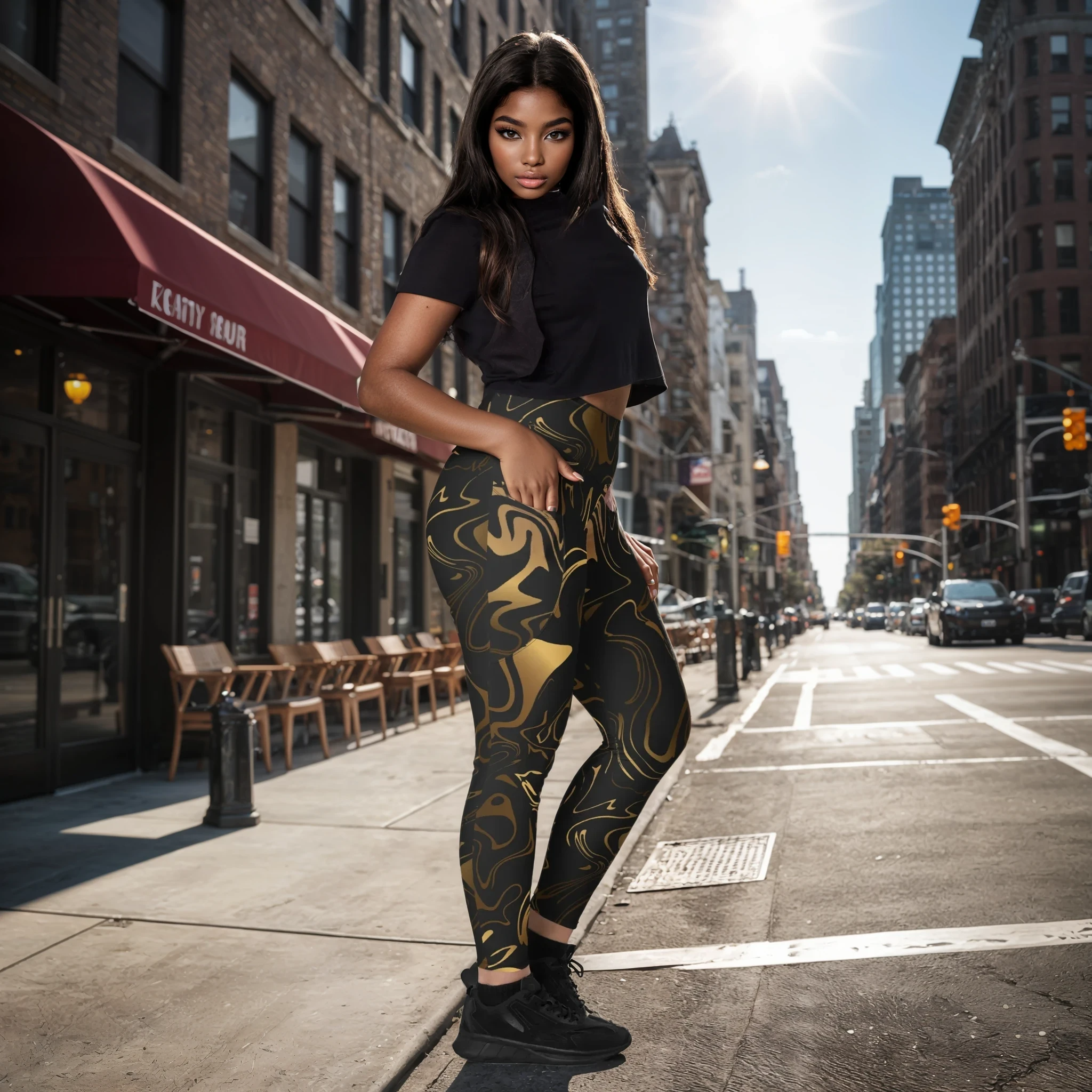 Black & Gold Leggings With Pockets