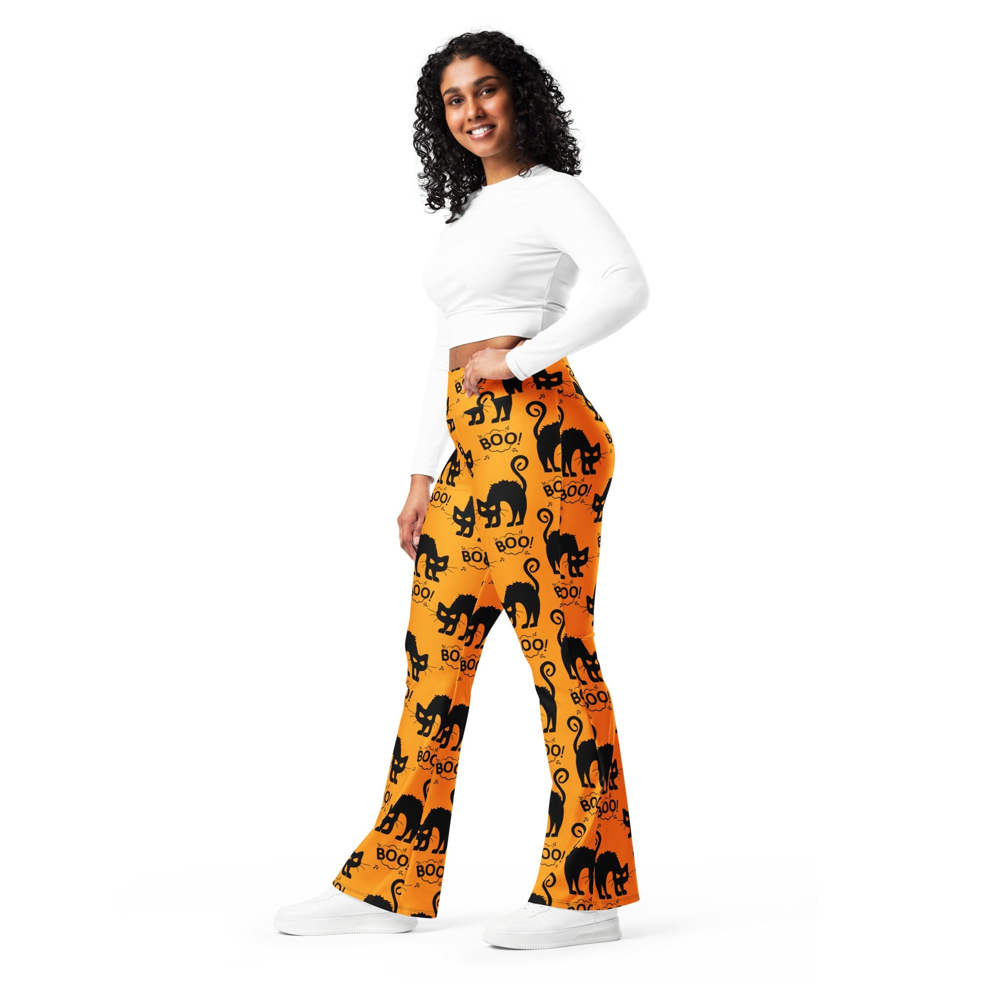 Black Kitty Halloween Flare Leggings