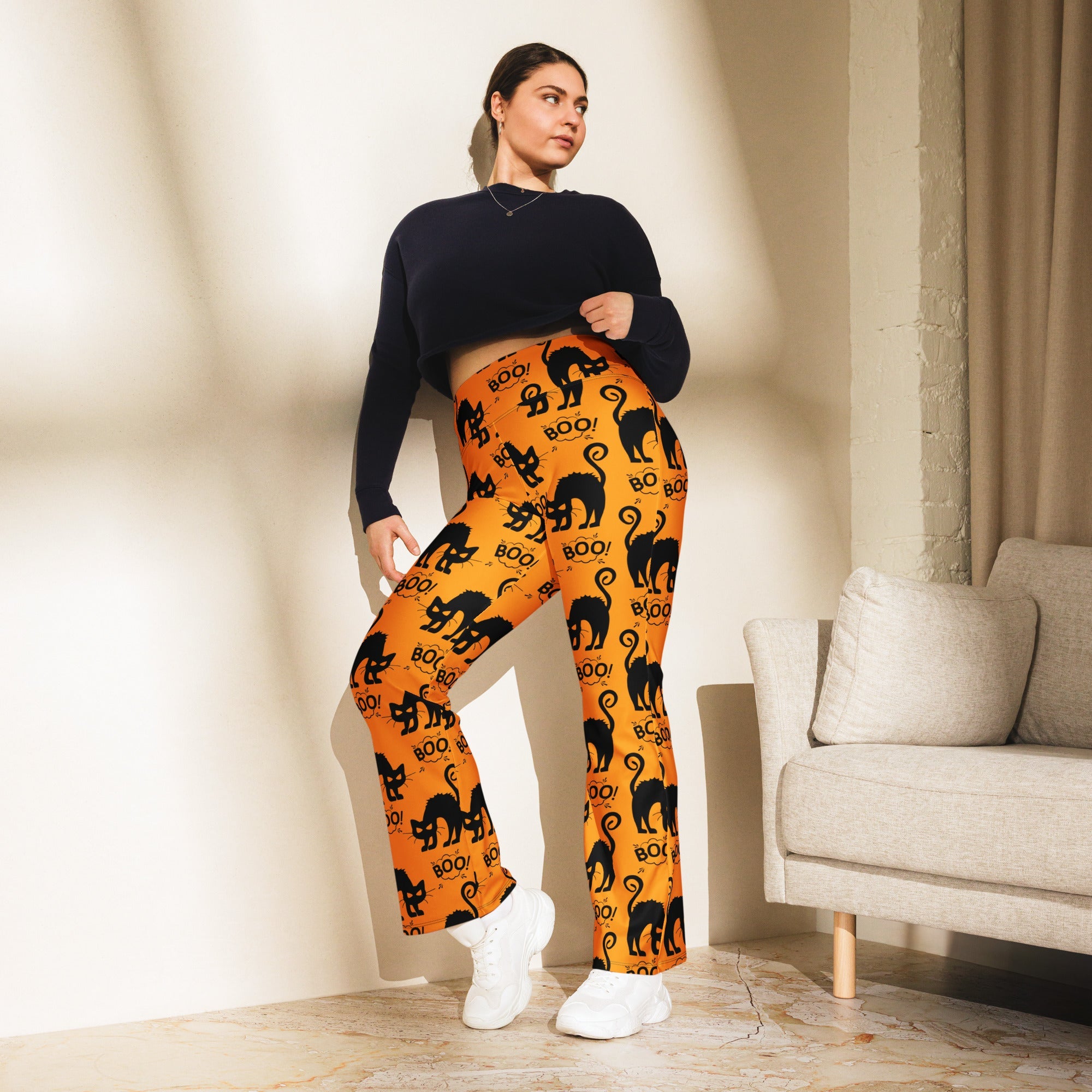 Black Kitty Halloween Flare Leggings