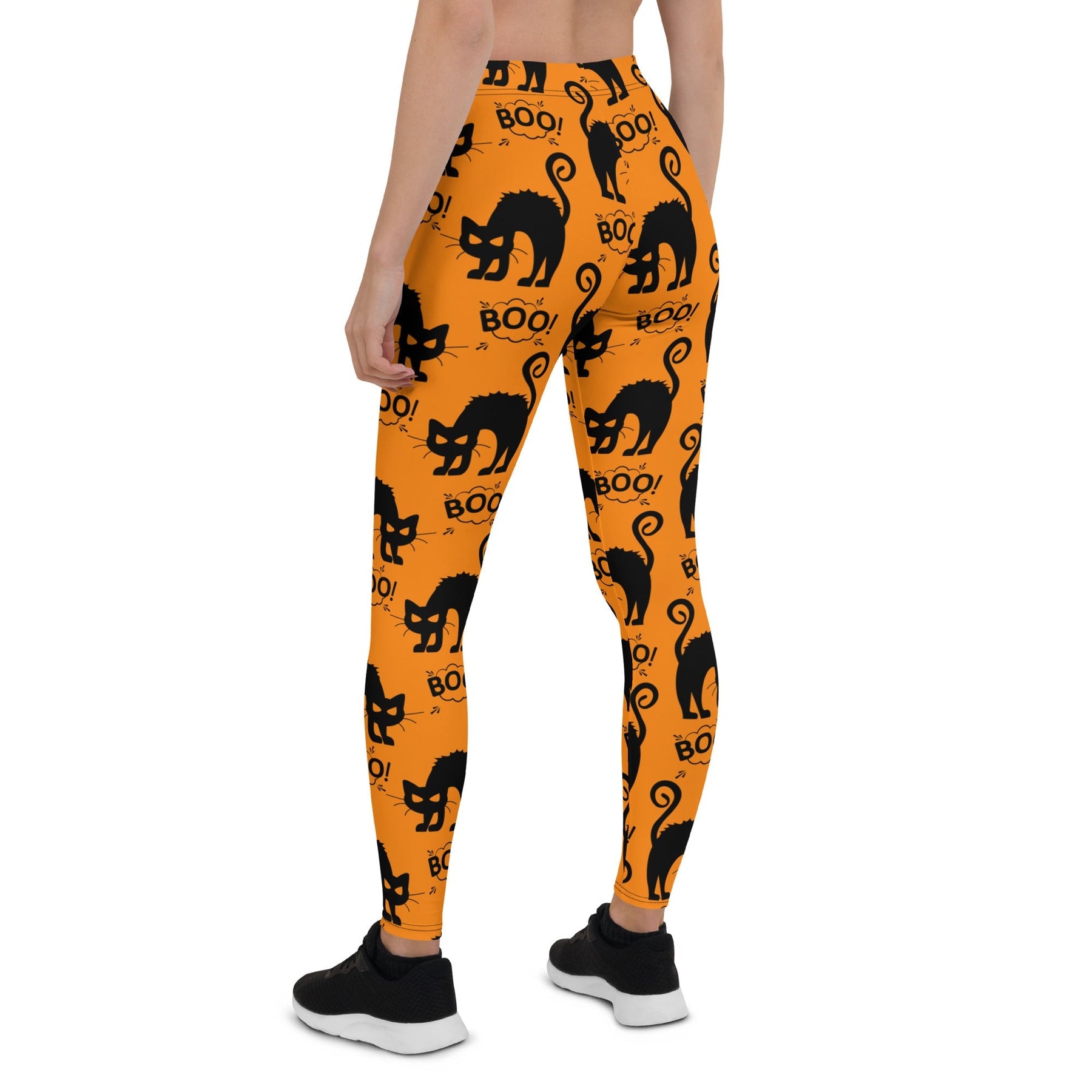 Orange Black Kitty Print Halloween Leggings | FIERCEPULSE