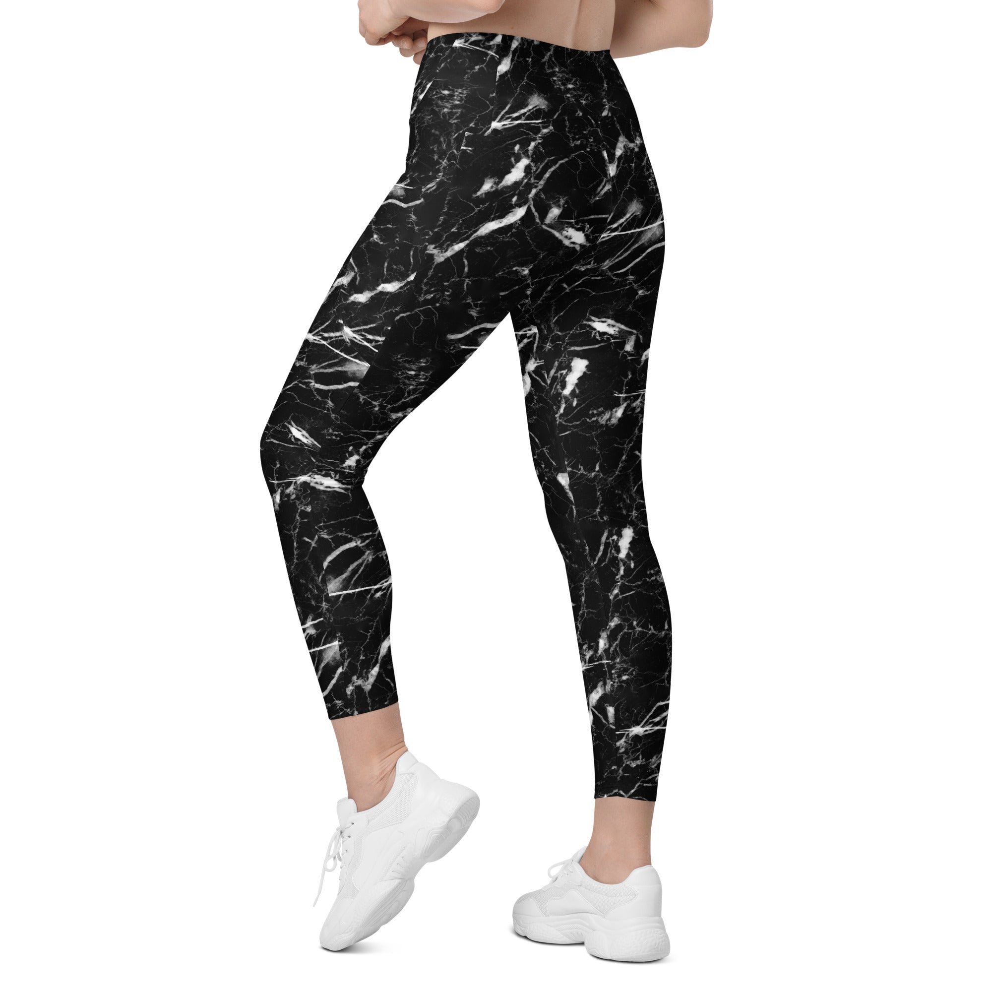 Black Marble Leggings with Pockets