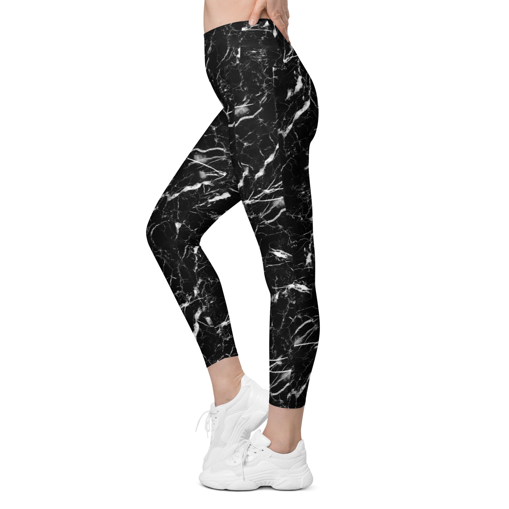 Black Marble Leggings with Pockets