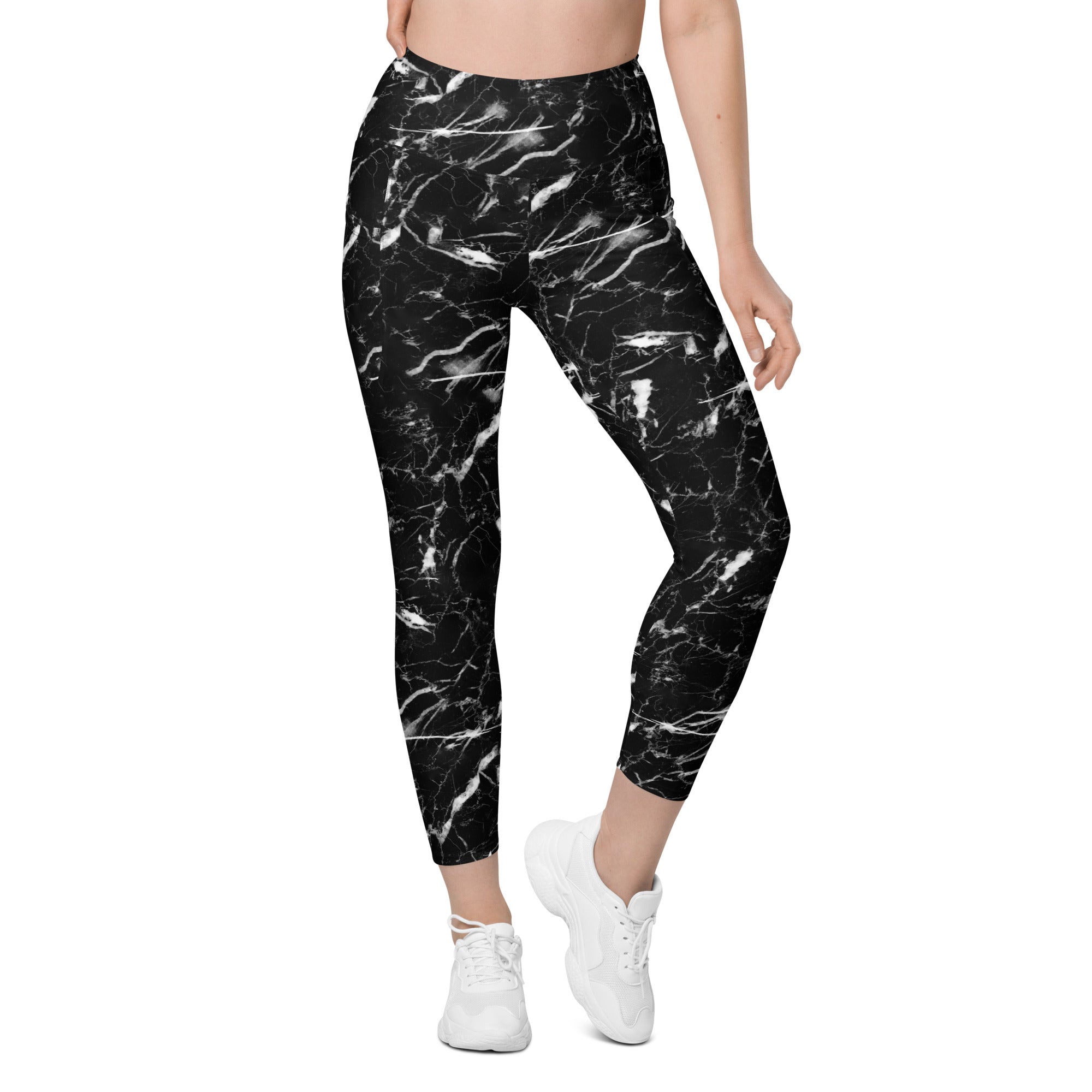 Black Marble Leggings with Pockets