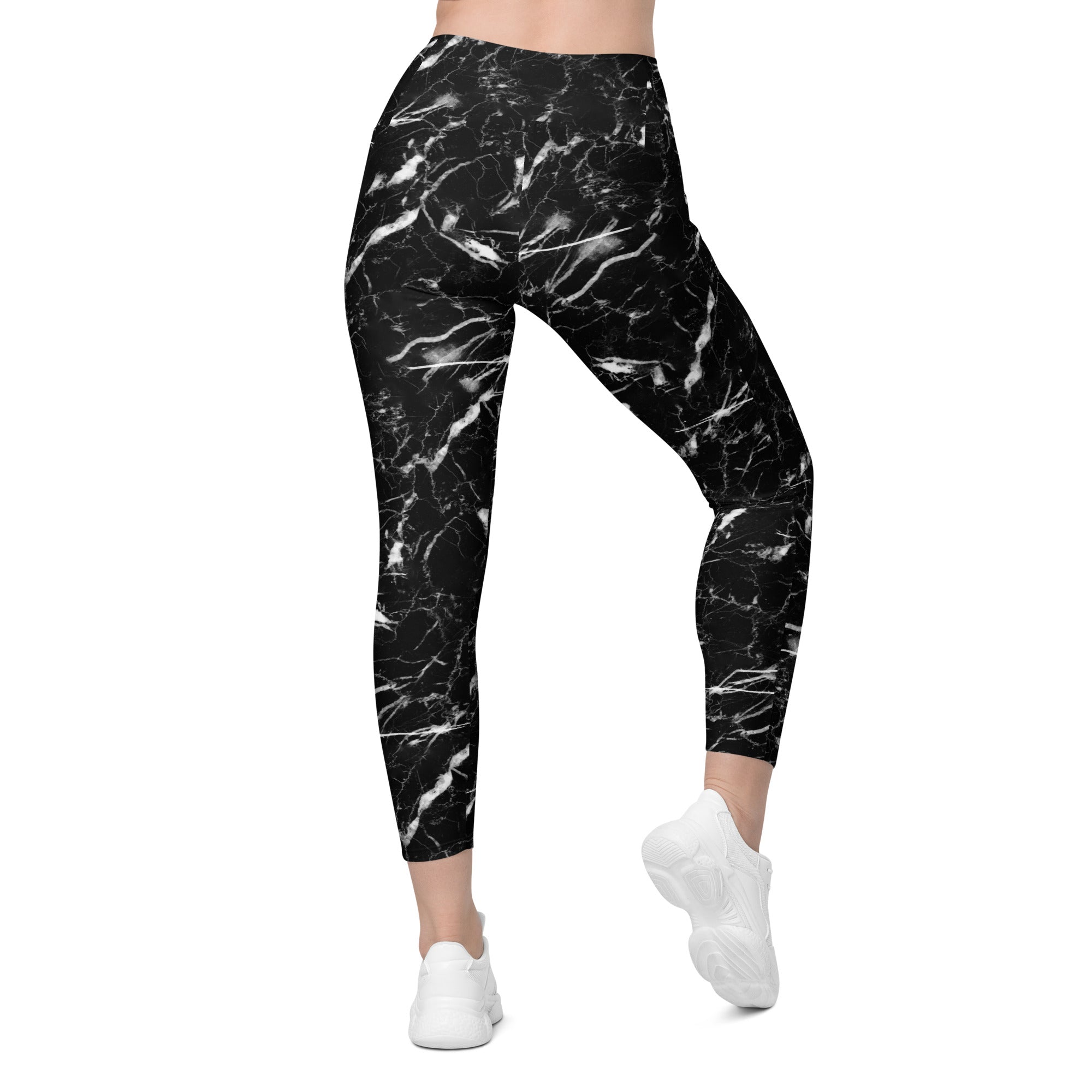 Black Marble Leggings with Pockets