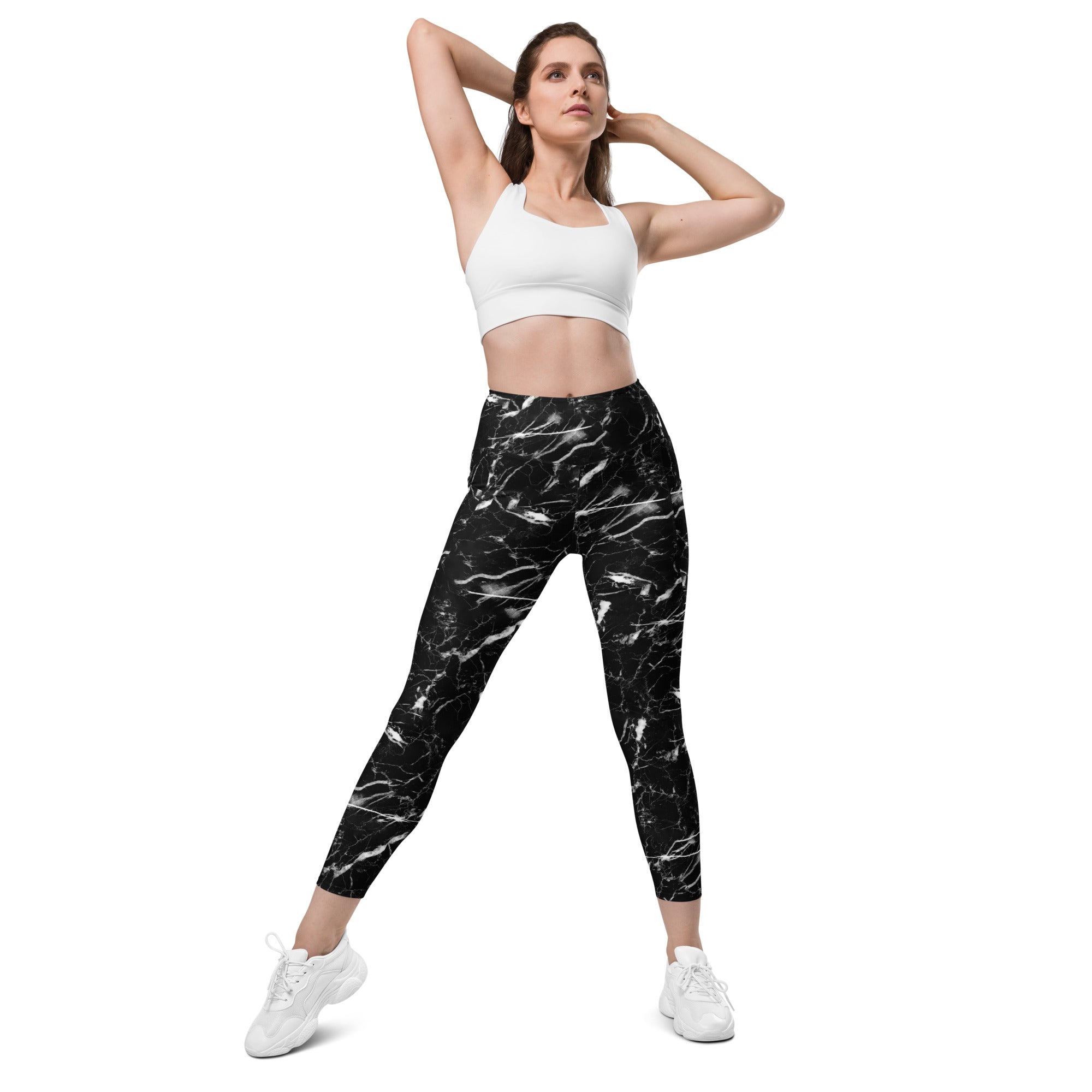 Black Marble Leggings with Pockets