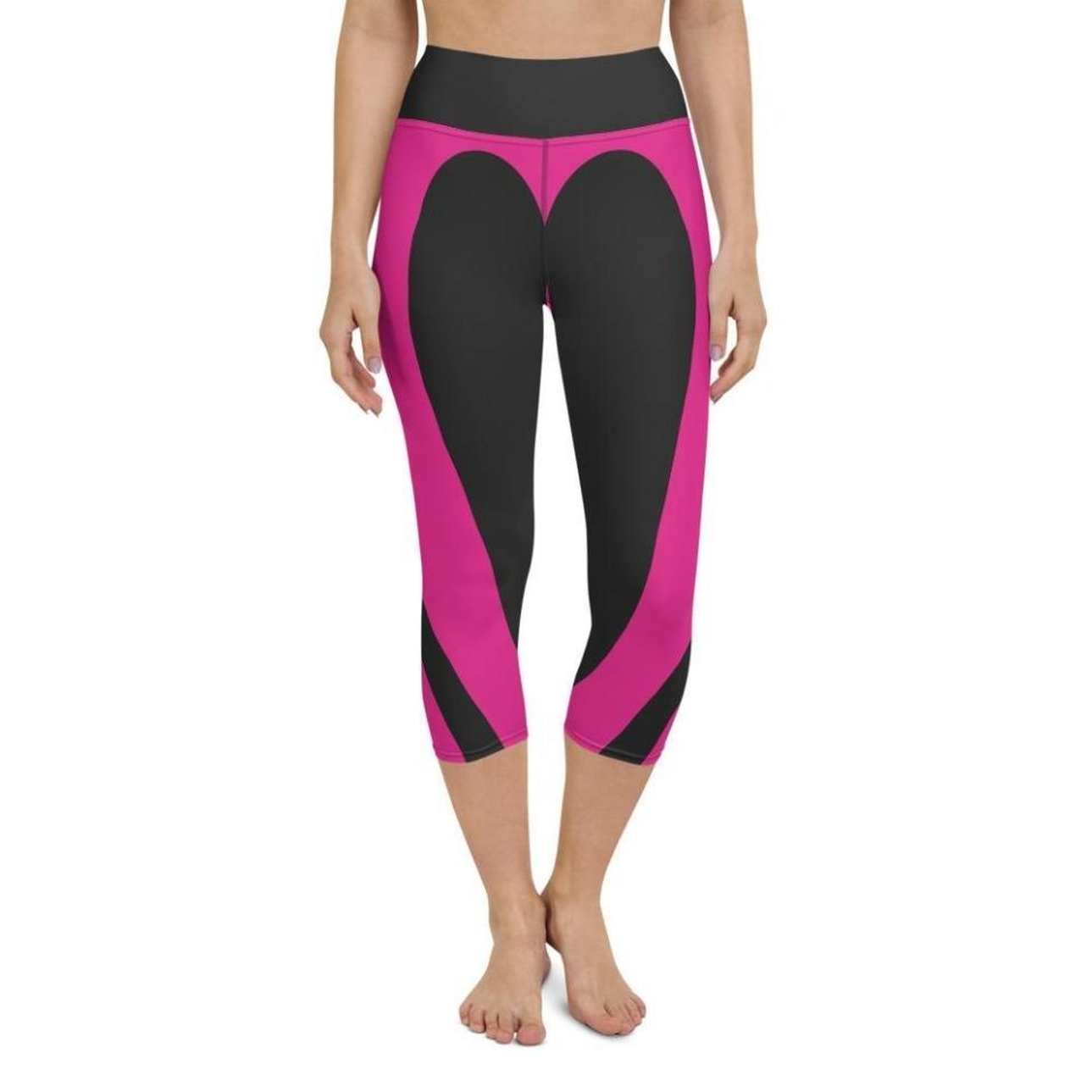 Black & Pink Heart Shaped Yoga Capris