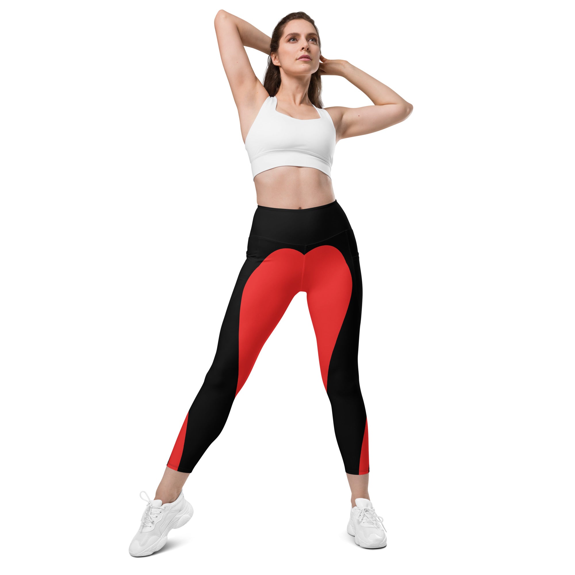 Black & Red Heart Shaped Leggings With Pockets