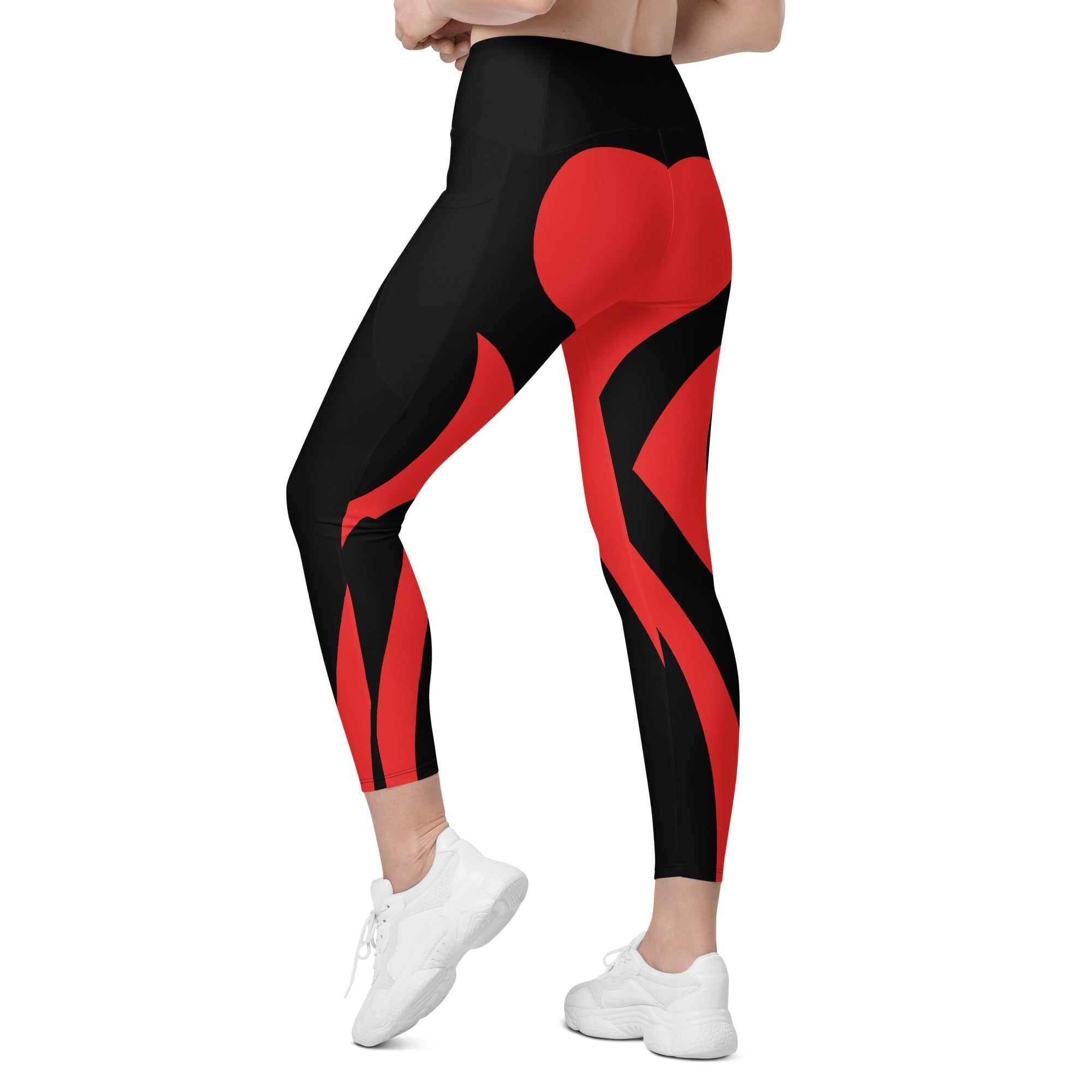 Black & Red Heart Shaped Leggings With Pockets