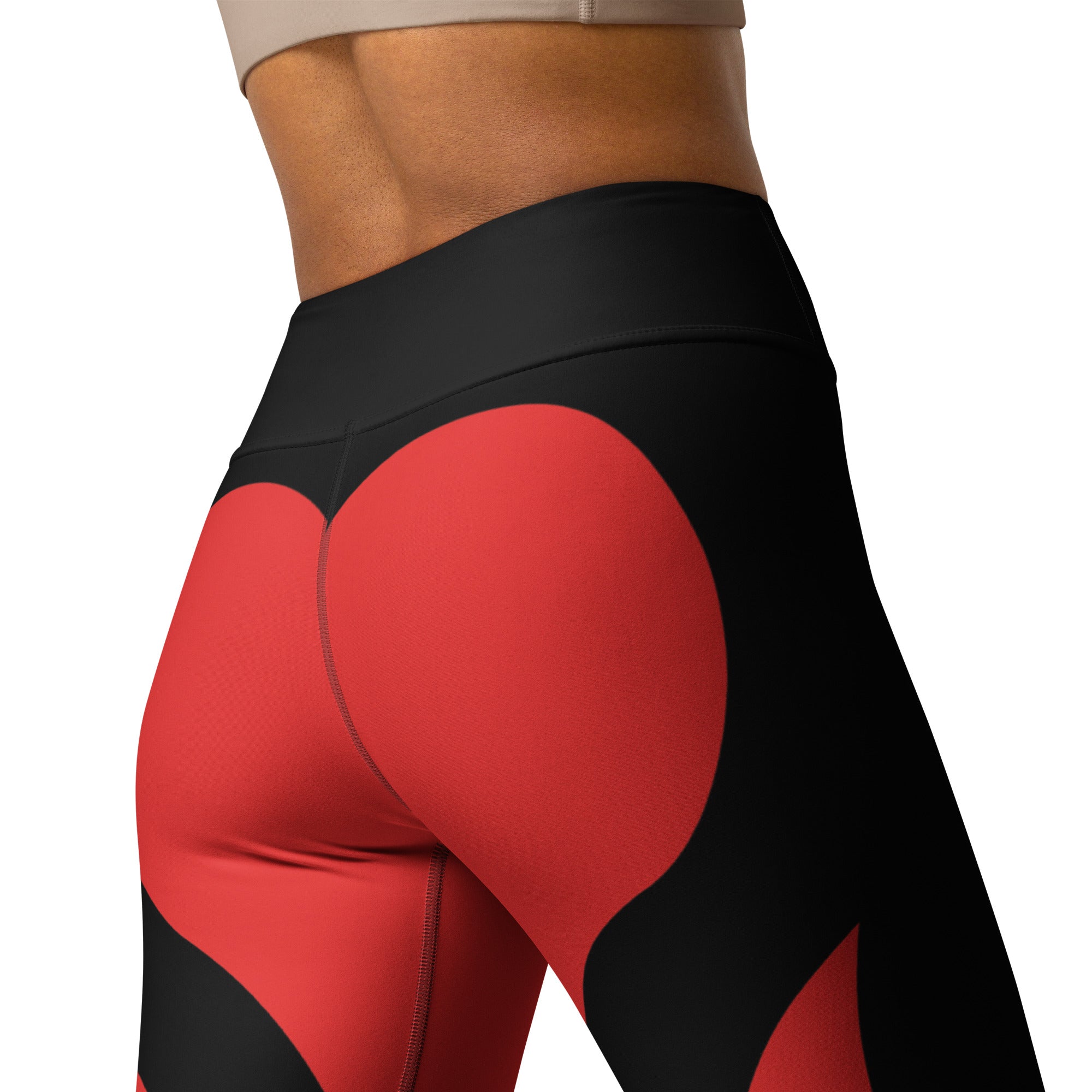 Black & Red Heart Shaped Yoga Leggings