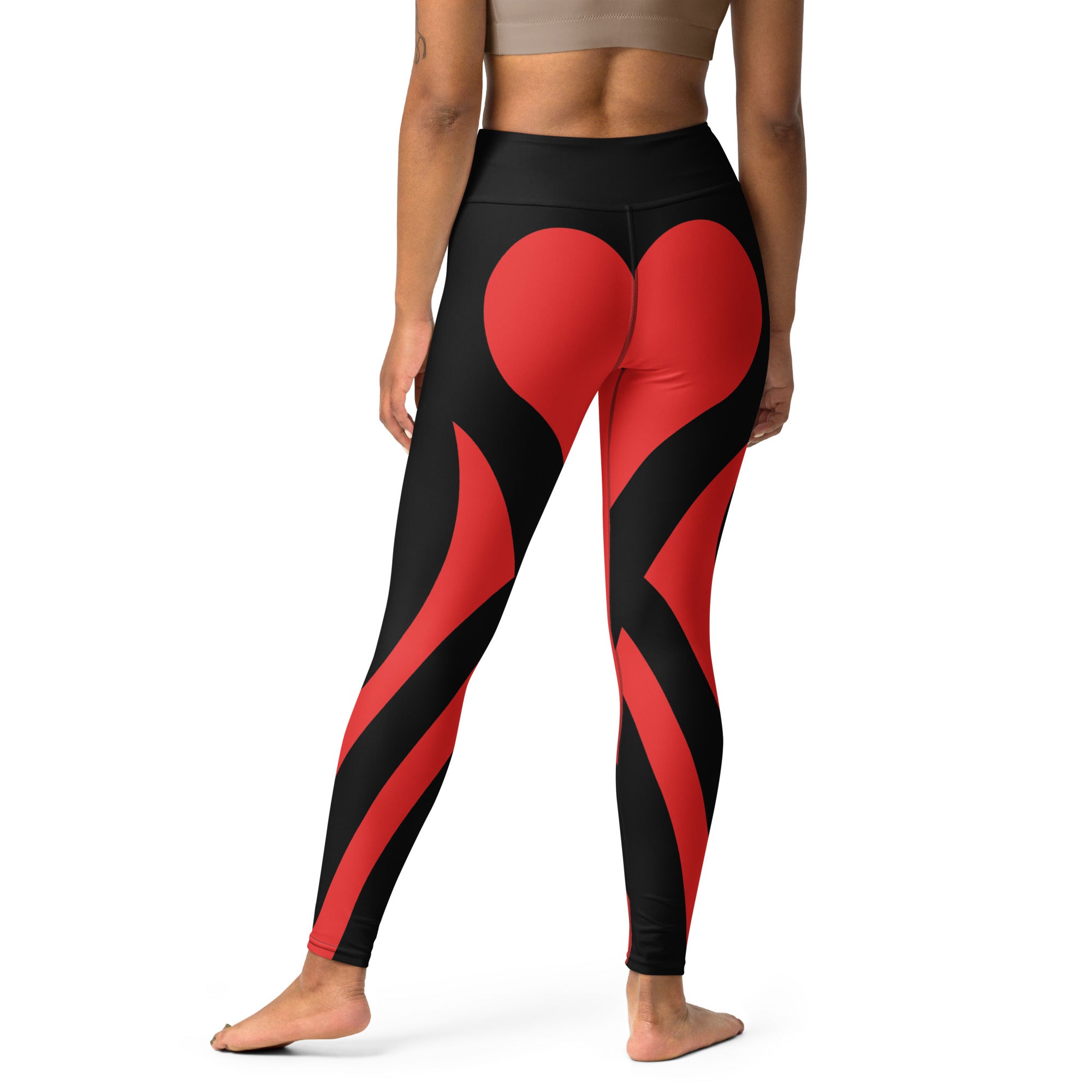 Black & Red Heart Shaped Yoga Leggings