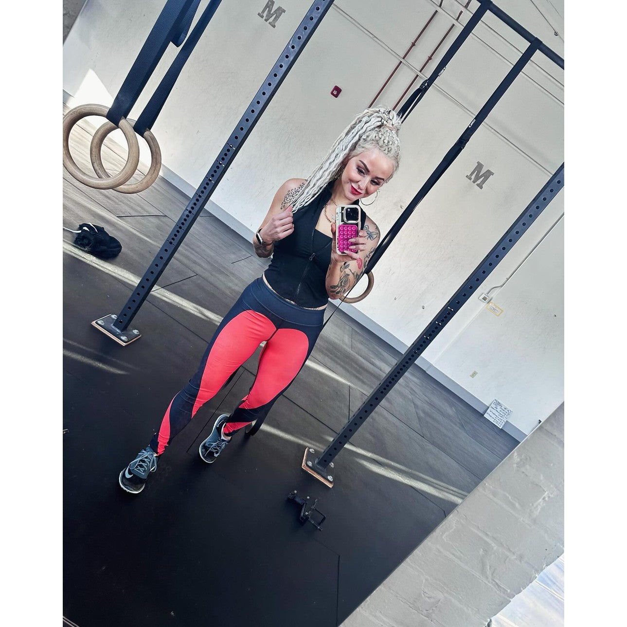 Black & Red Heart Shaped Yoga Leggings
