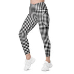 Black & White Gingham Crossover Leggings With Pockets