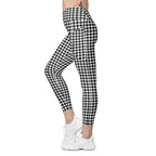 Black & White Gingham Crossover Leggings With Pockets