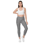 Black & White Gingham Crossover Leggings With Pockets