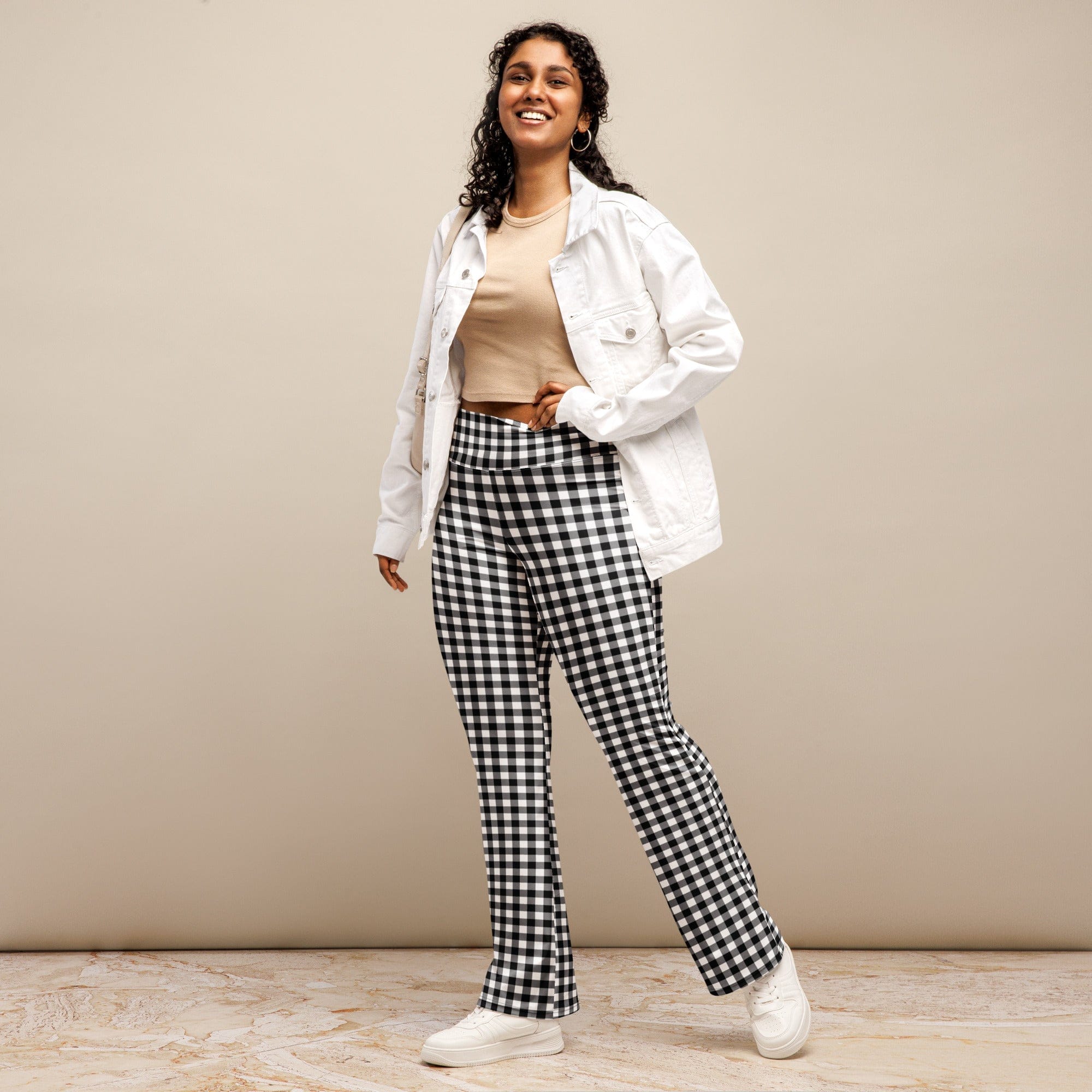 Black & White Gingham Flare Leggings