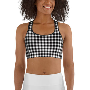 Black & White Gingham Sports Bra