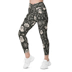 Black & White Halloween Crossover Leggings With Pockets