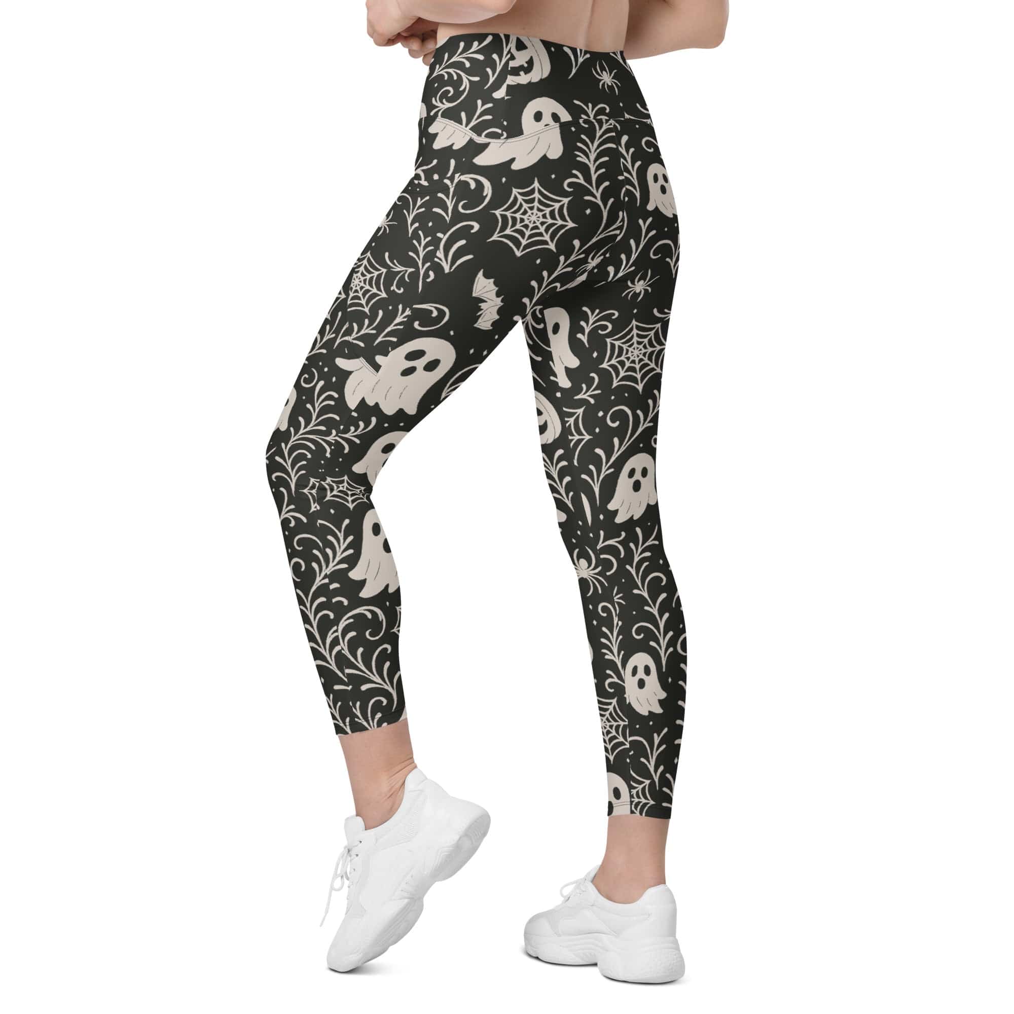 Black & White Halloween Crossover Leggings With Pockets