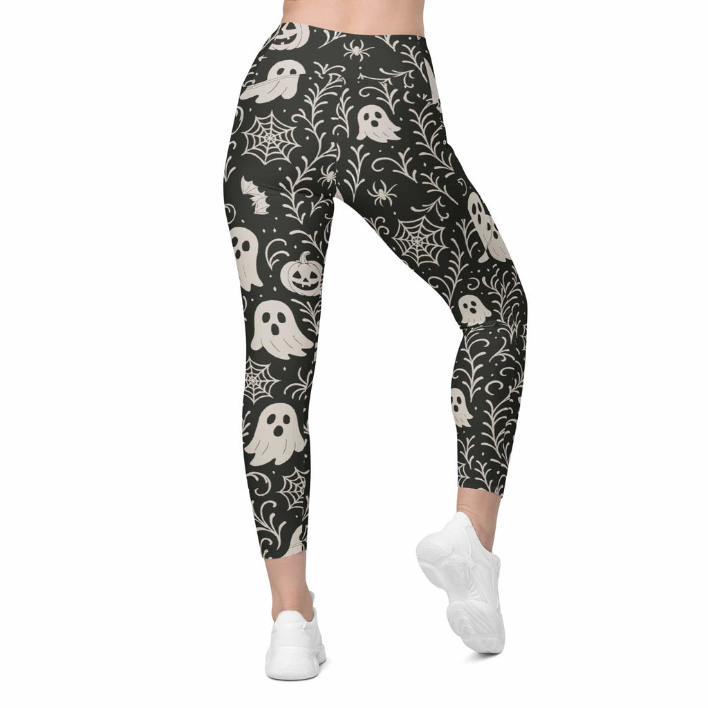 Black & White Halloween Crossover Leggings With Pockets