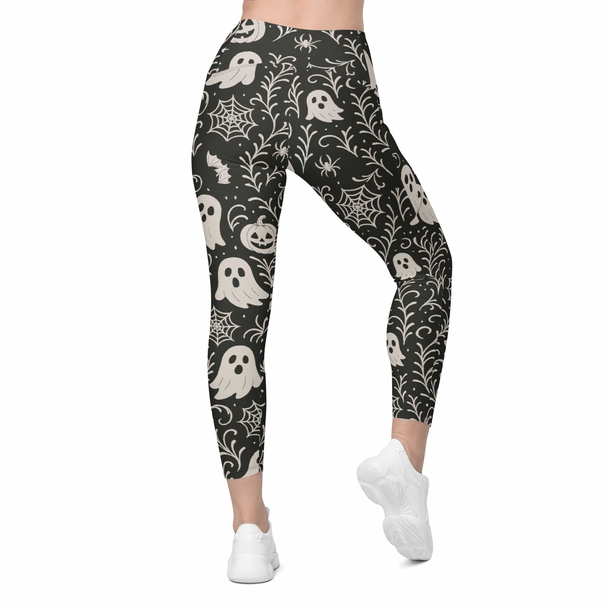 Black & White Halloween Crossover Leggings With Pockets