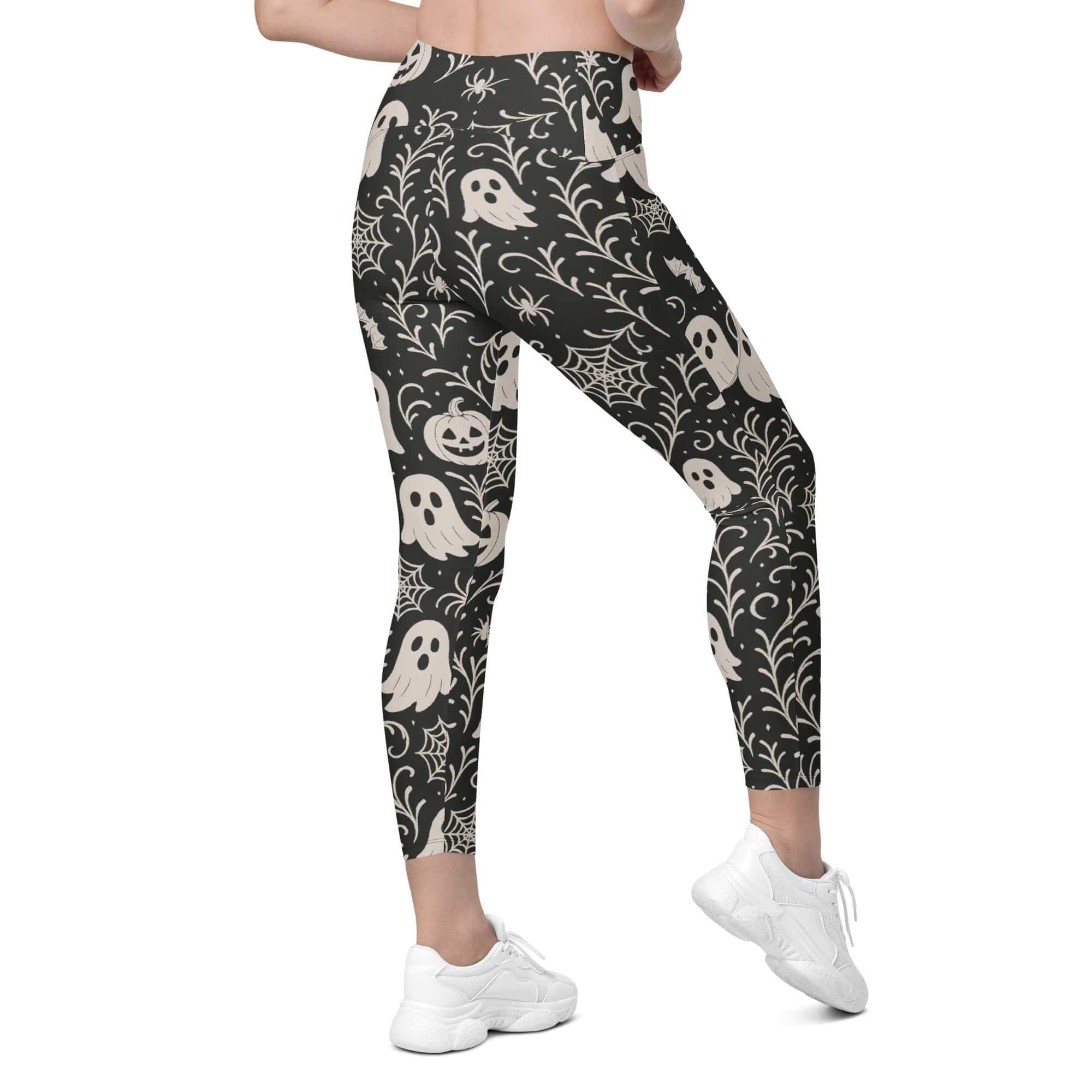 Black & White Halloween Crossover Leggings With Pockets