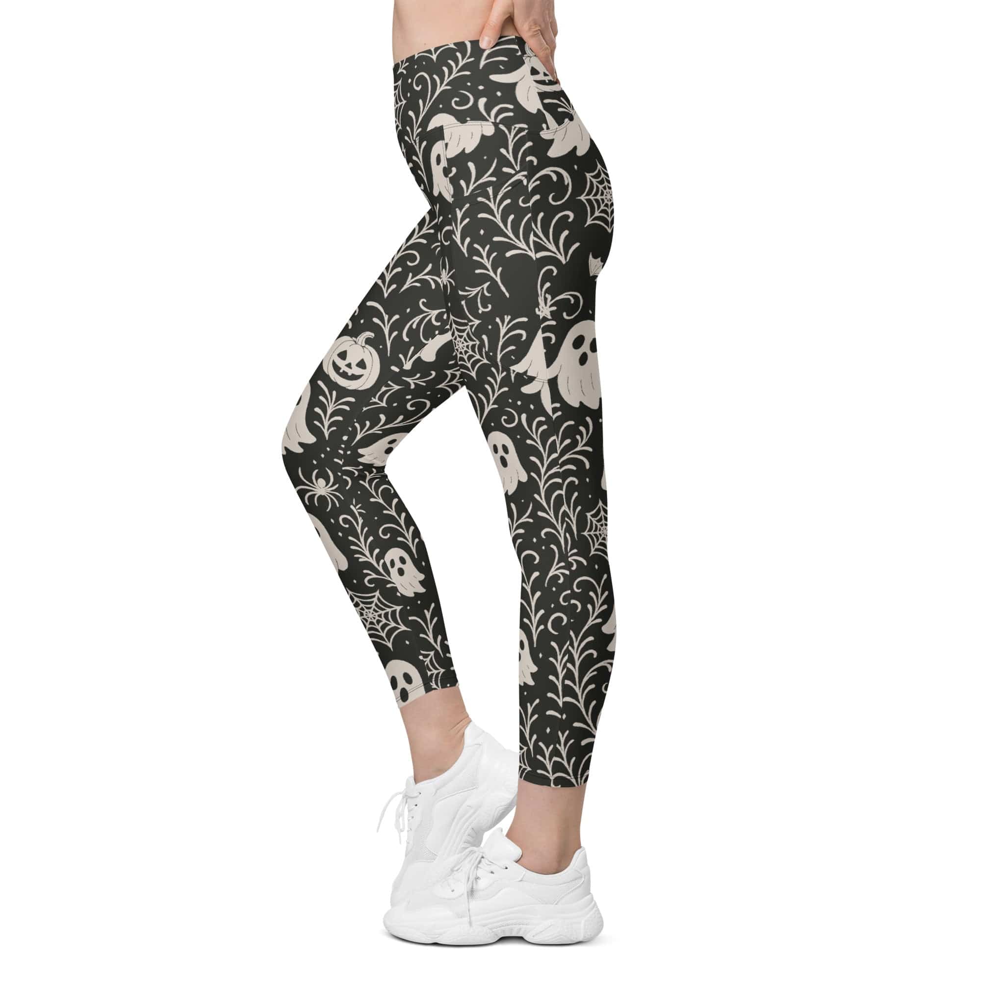 Black & White Halloween Leggings With Pockets