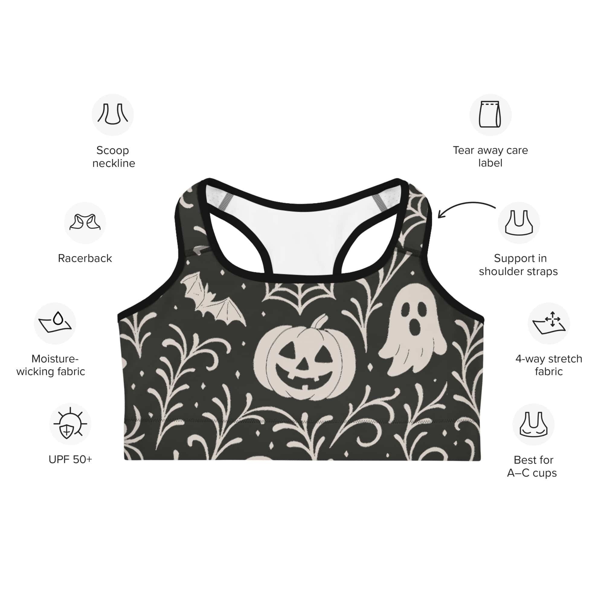 Black & White Halloween Sports Bra