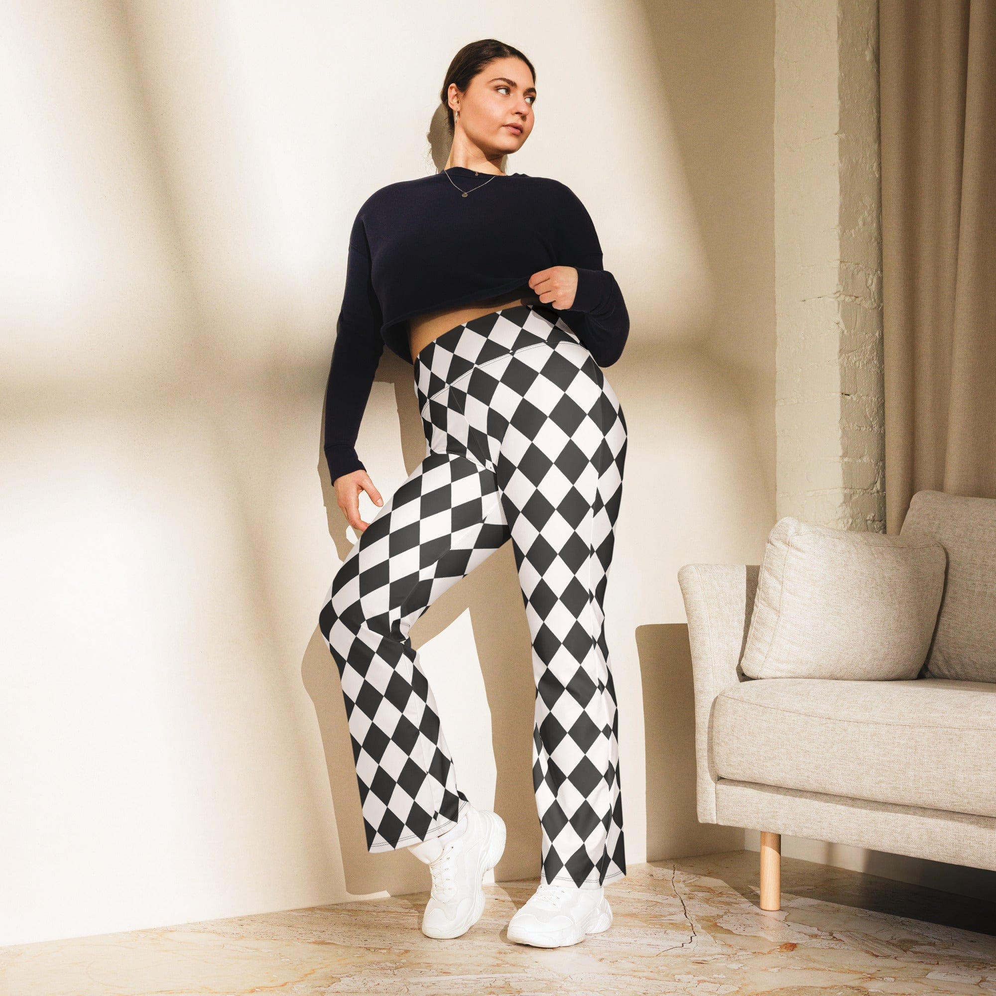 Black & White Harlequin Flare Leggings