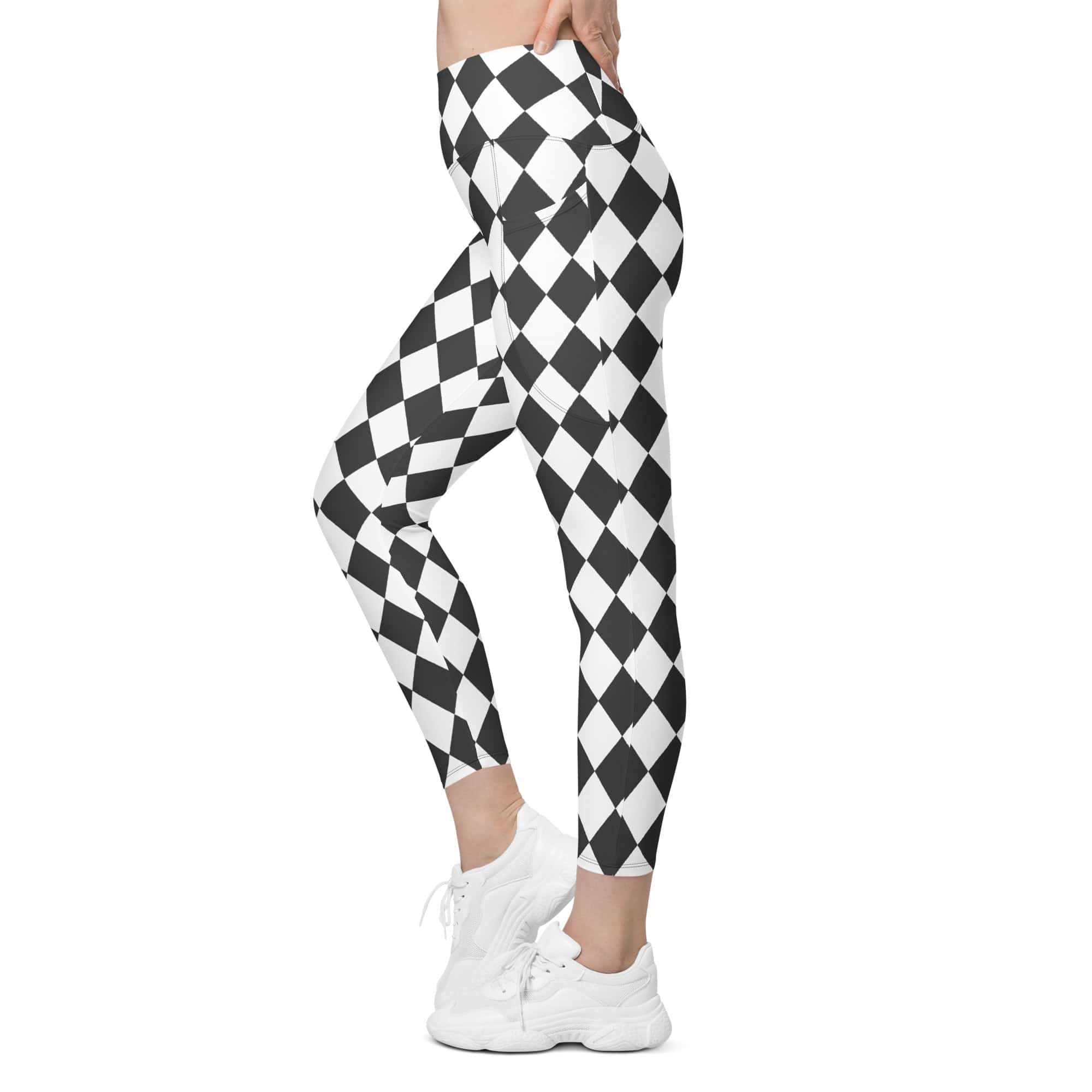 Black & White Harlequin Leggings With Pockets