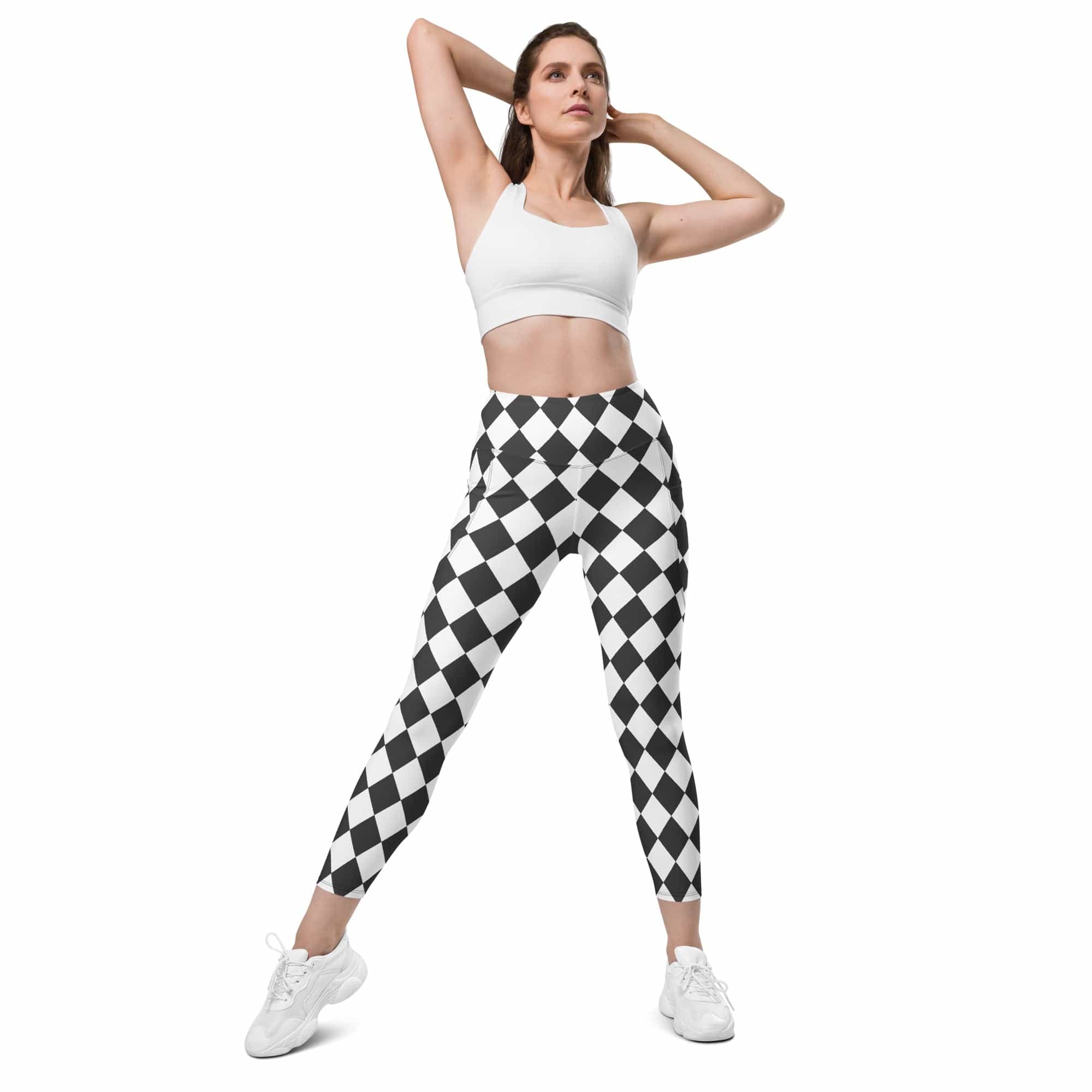 Black & White Harlequin Leggings With Pockets
