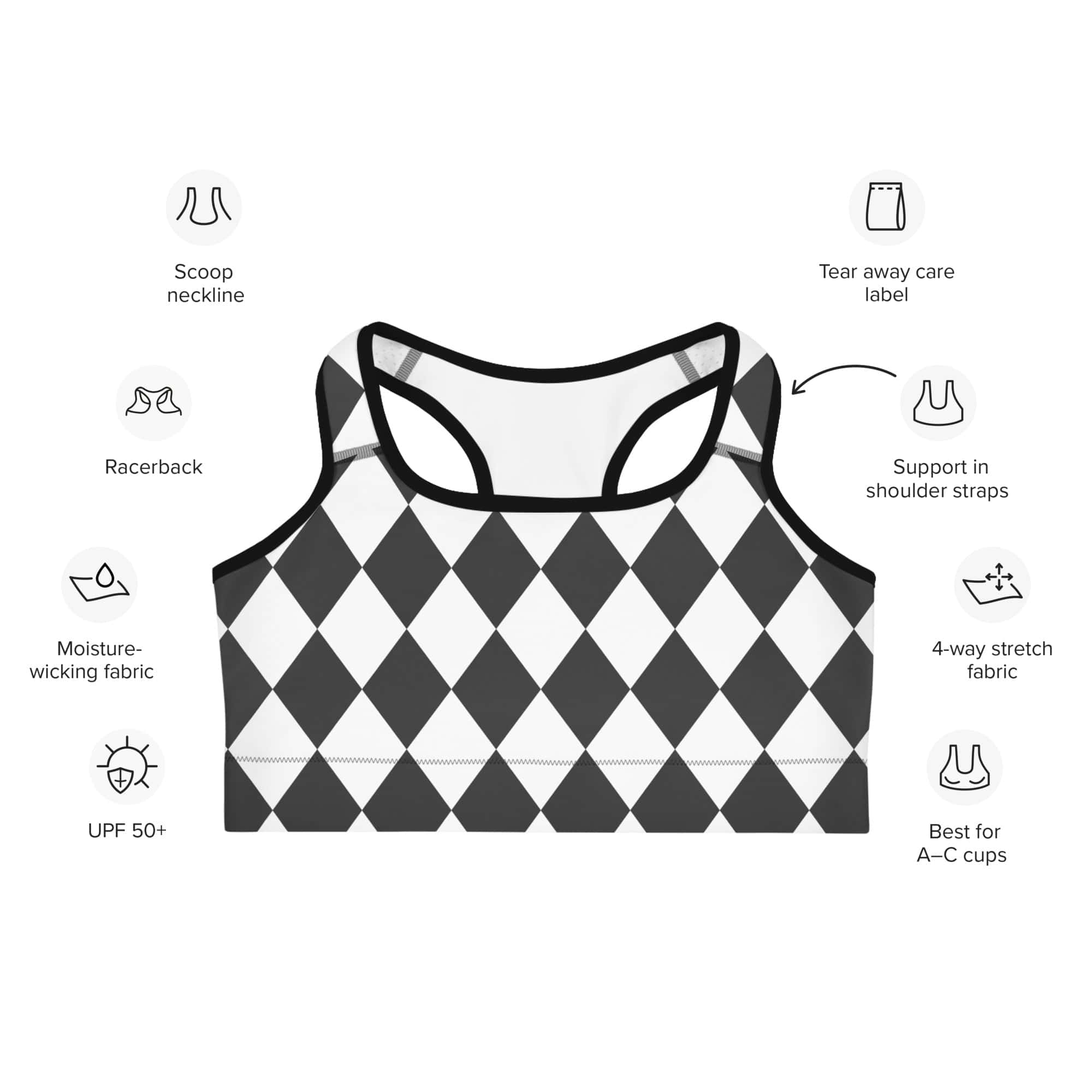 Black & White Harlequin Sports Bra