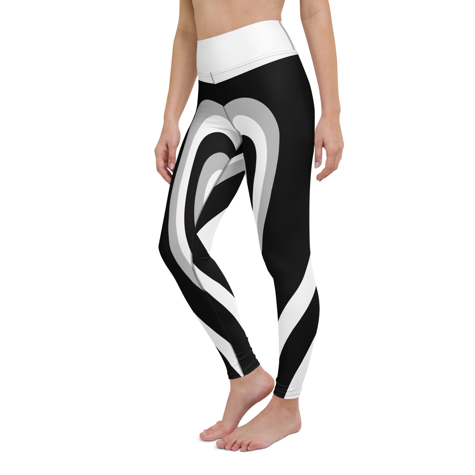 Black & White Heart Shaped Tunnel Yoga Leggings