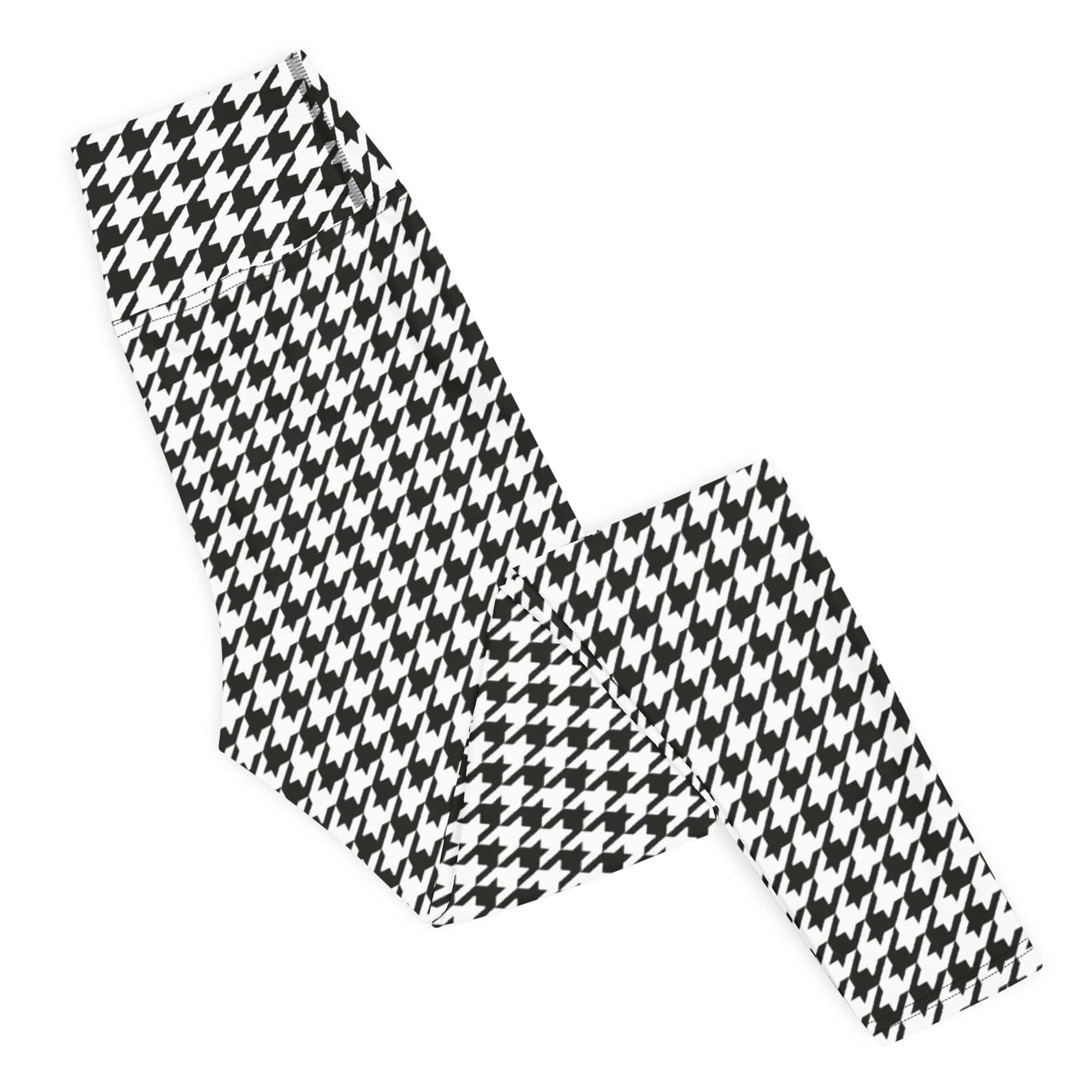 Black & White Houndstooth Print Yoga Leggings