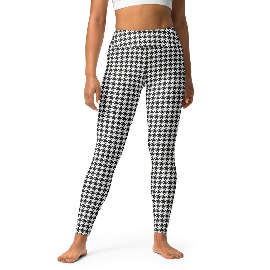 Black & White Houndstooth Print Yoga Leggings