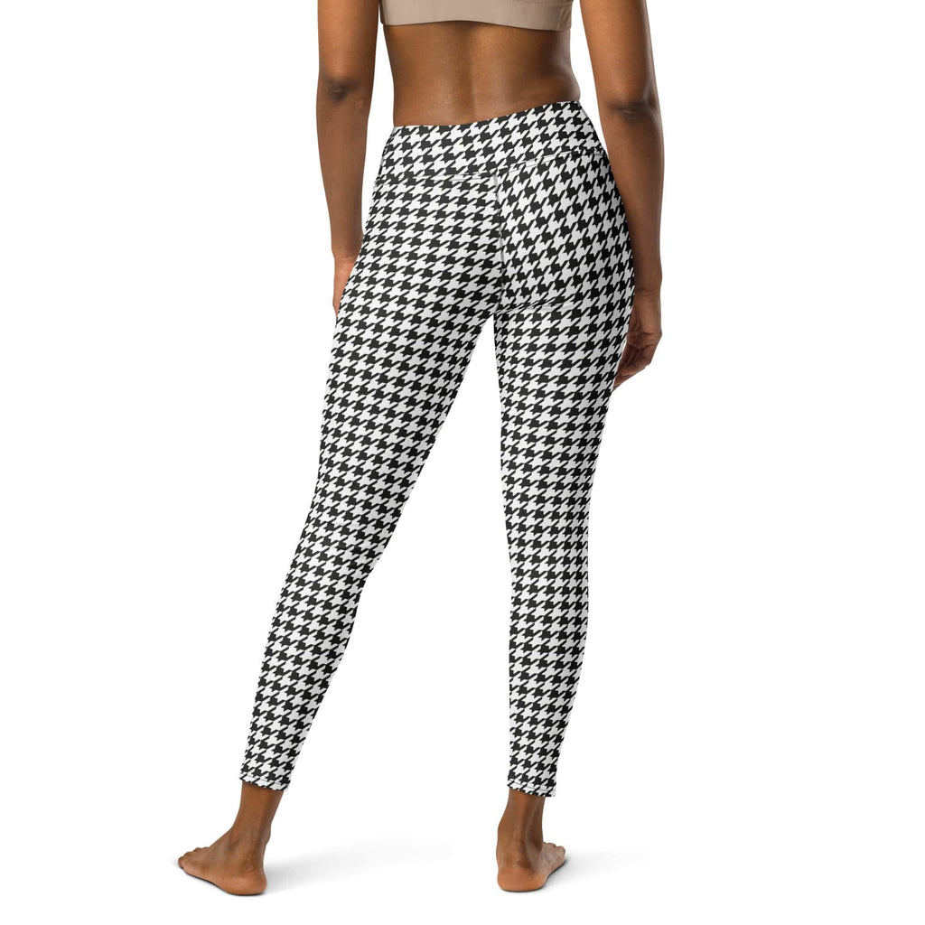 Black & White Houndstooth Print Yoga Leggings