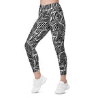 Black & White Leaves Leggings With Pockets