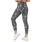 Black & White Leaves Leggings With Pockets