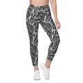 Black & White Leaves Leggings With Pockets