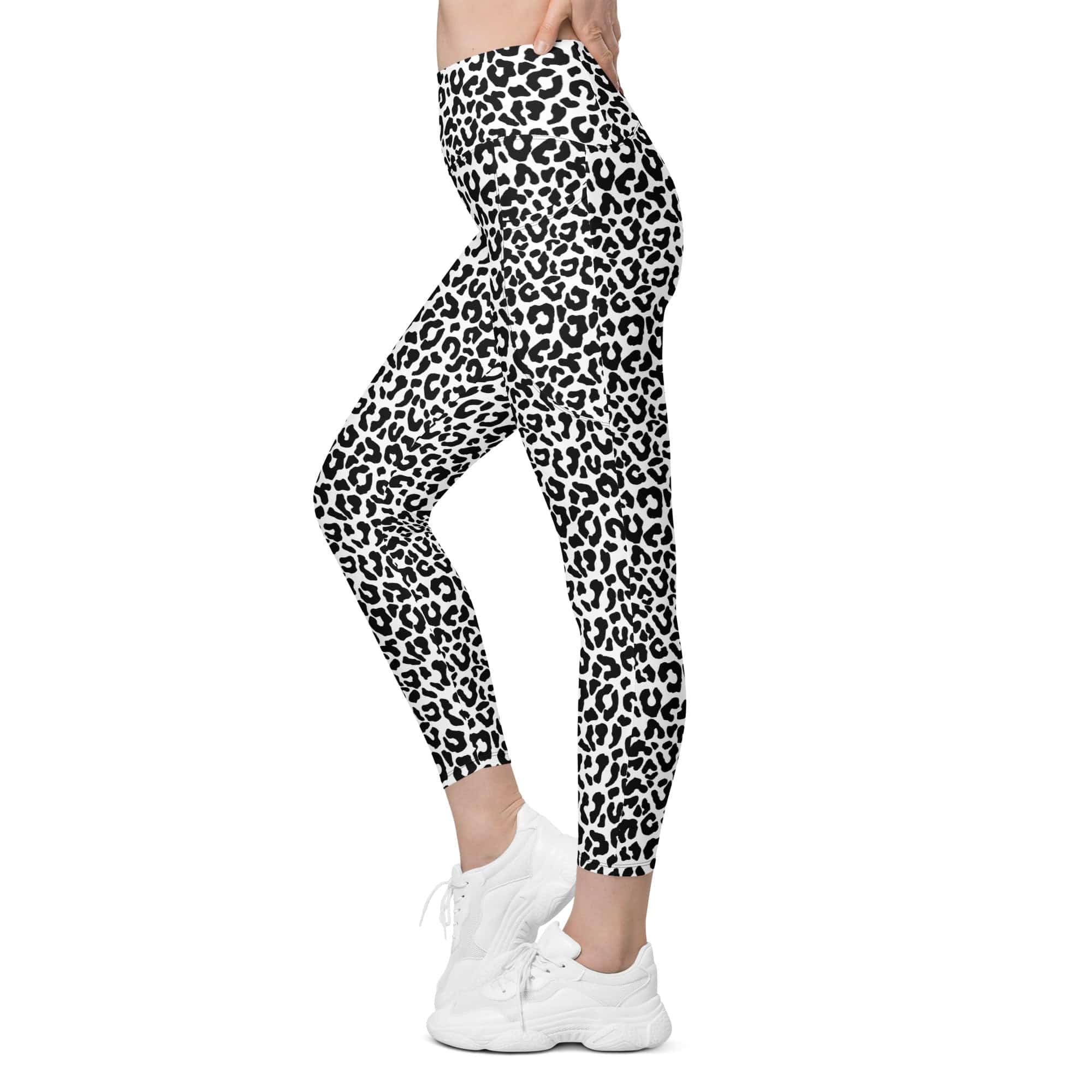 Black & White Leopard Leggings With Pockets