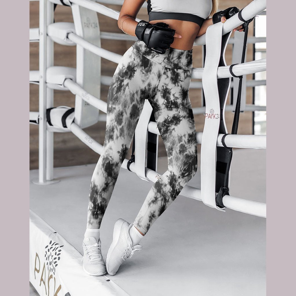 Black & White Tie Dye Yoga Leggings