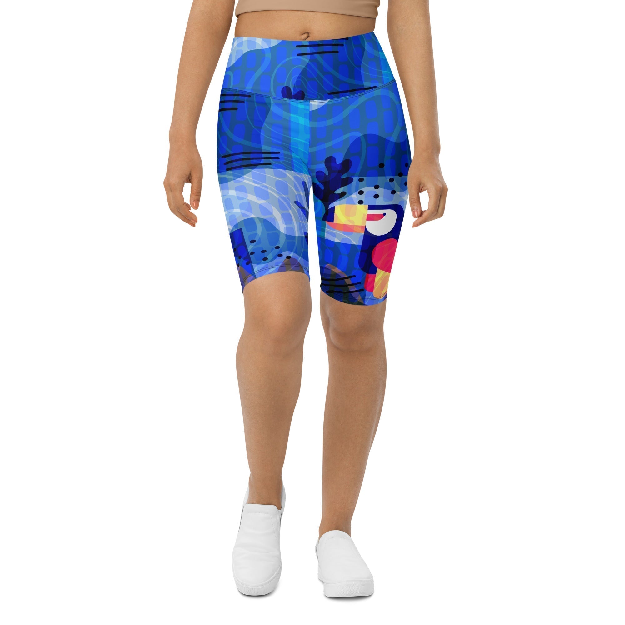 Blue Abstract Biker Shorts