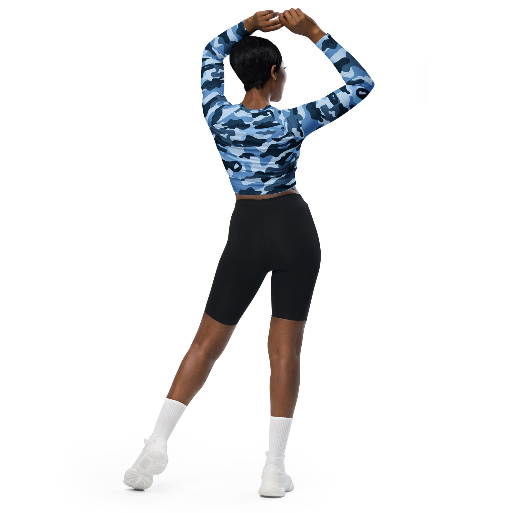 Blue Camo Recycled Long-sleeve Crop Top