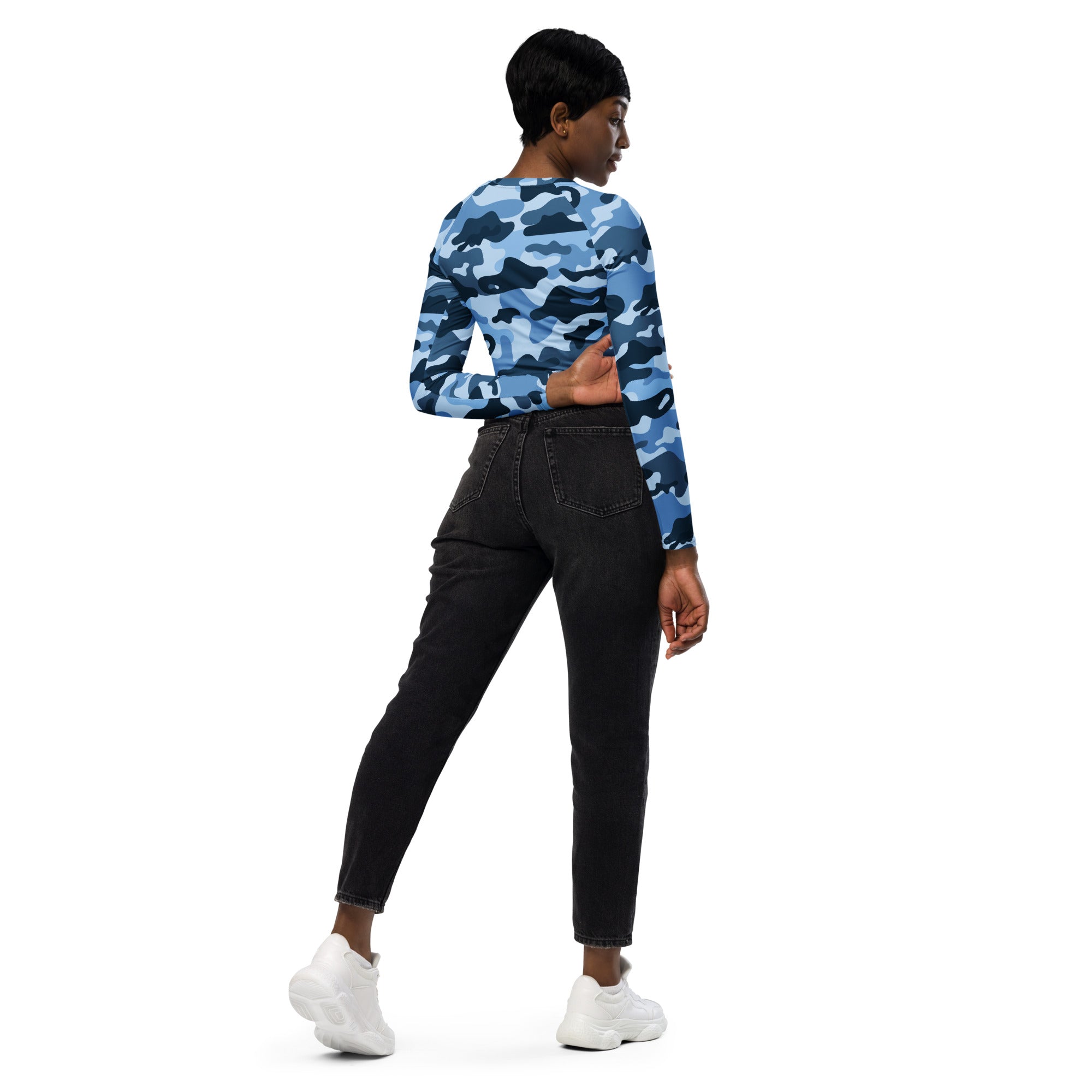 Blue Camo Recycled Long-sleeve Crop Top