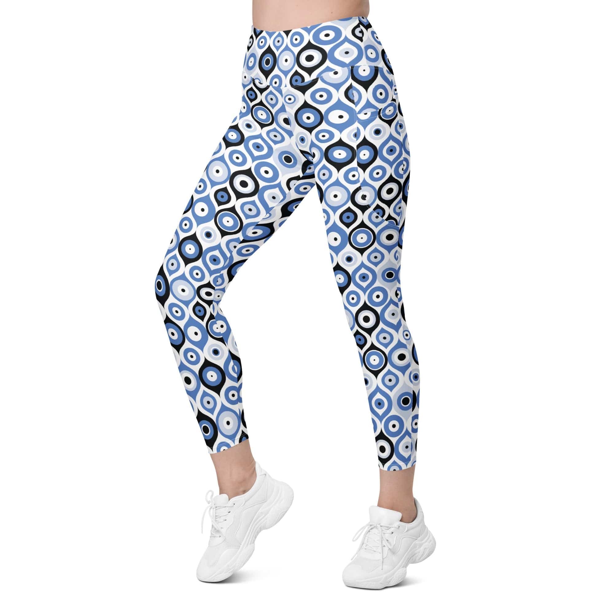 Blue Eye Pattern Leggings With Pockets