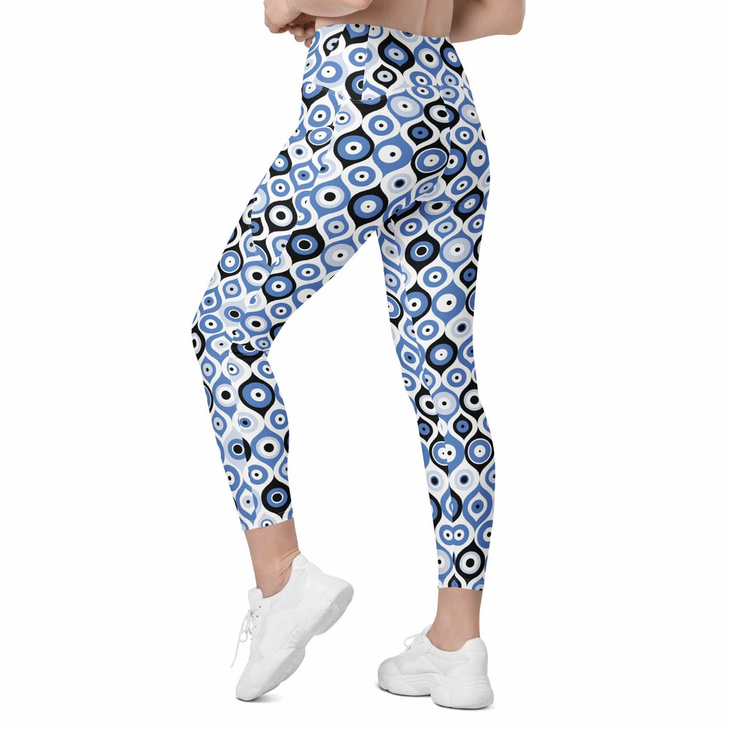 Blue Eye Pattern Leggings With Pockets