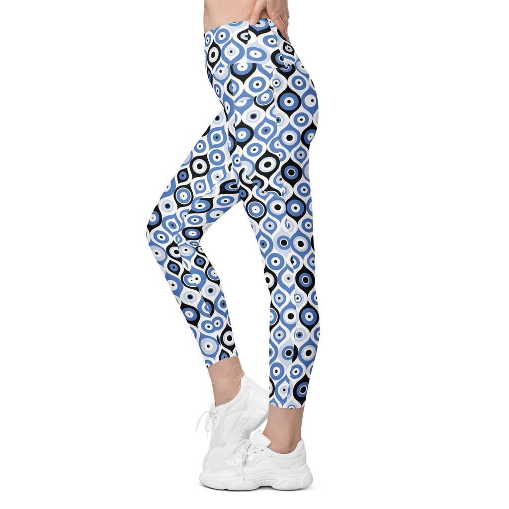 Blue Eye Pattern Leggings With Pockets